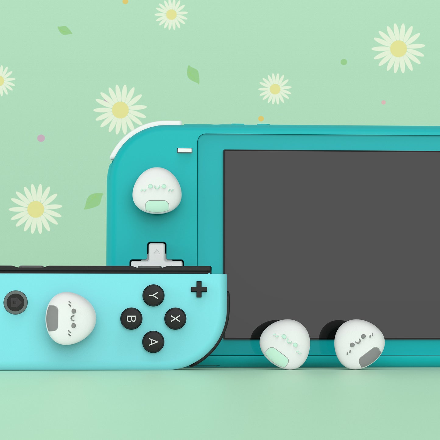 PlayVital Onigiri Joystick Caps for NS Switch, Thumbstick Caps for NS Switch Lite, Analog Cover for NS Switch OLED Joycon Thumb Grip Caps for NS Switch & NS Switch Lite & NS Switch OLED - Gray & Seafoam Green - NJM1156 playvital