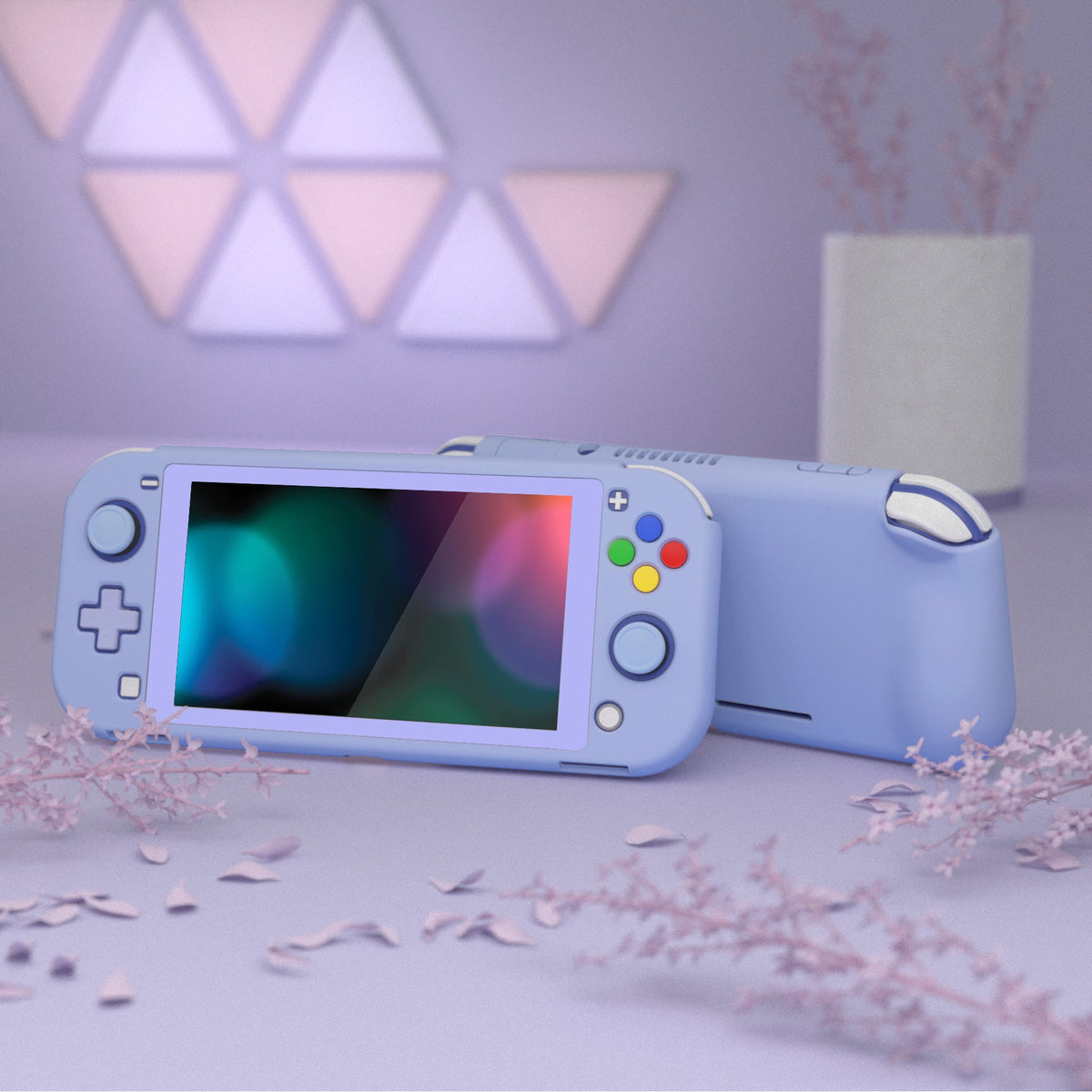 PlayVital ZealProtect Hard Shell Protective Case with Screen Protector & Thumb Grip Caps & Button Caps for Nintendo Switch Lite - Light Violet playvital
