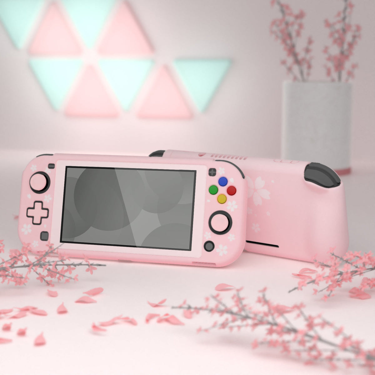 PlayVital ZealProtect Hard Shell Protective Case with Screen Protector & Thumb Grip Caps & Button Caps for Nintendo Switch Lite - Cherry Blossoms Petals PlayVital