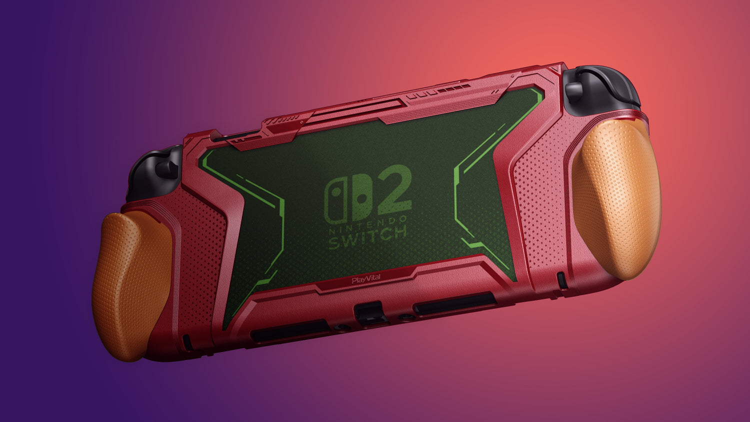 PlayVital BEYOND-GRIP Interchangeable Grip Protective Cover for Nintendo Switch 2 (2025), Ergonomic TPU Dockable Case Accessories for Switch 2 with Joystick Caps - Red & Orange PlayVital