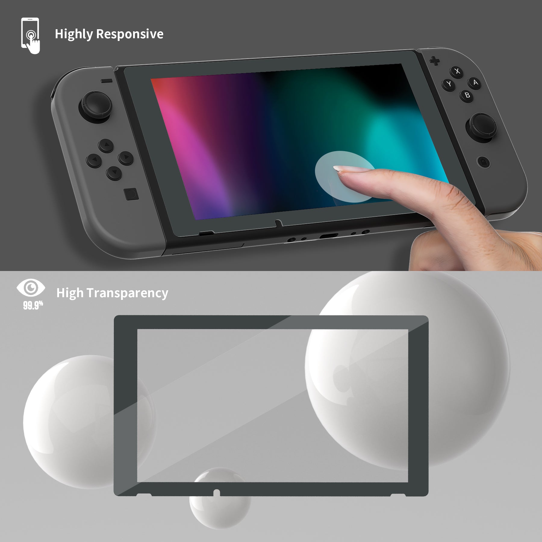 PlayVital Nintendo Switch Tempered Glass Screen Protector - Gray