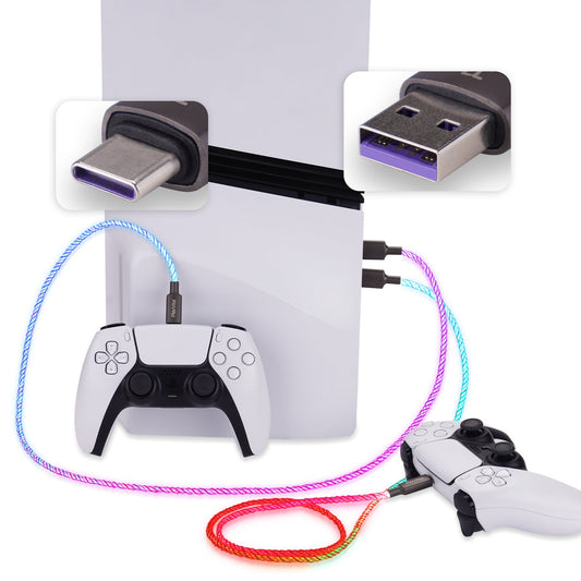 PlayVital 2-Pack 3.28FT Universal Illuminated USB Type C Charging Cable for PS5 & PS5 Edge Controller, for Xbox Core & Xbox Elite Series 2 & Switch 2 Pro Controller PlayVital