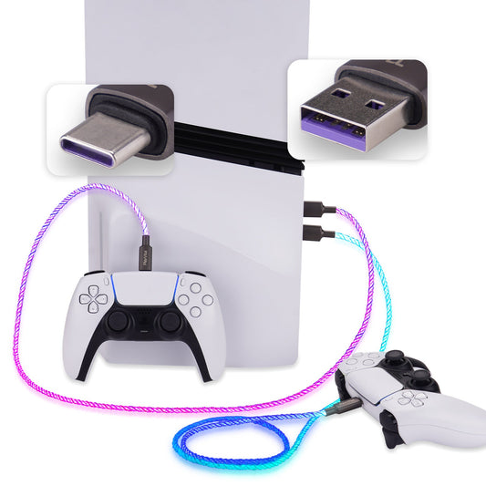 PlayVital 2-Pack 6.56FT Universal Illuminated USB Type C Charging Cable for PS5 & PS5 Edge Controller, for Xbox Core & Xbox Elite Series 2 & Switch 2 Pro Controller PlayVital