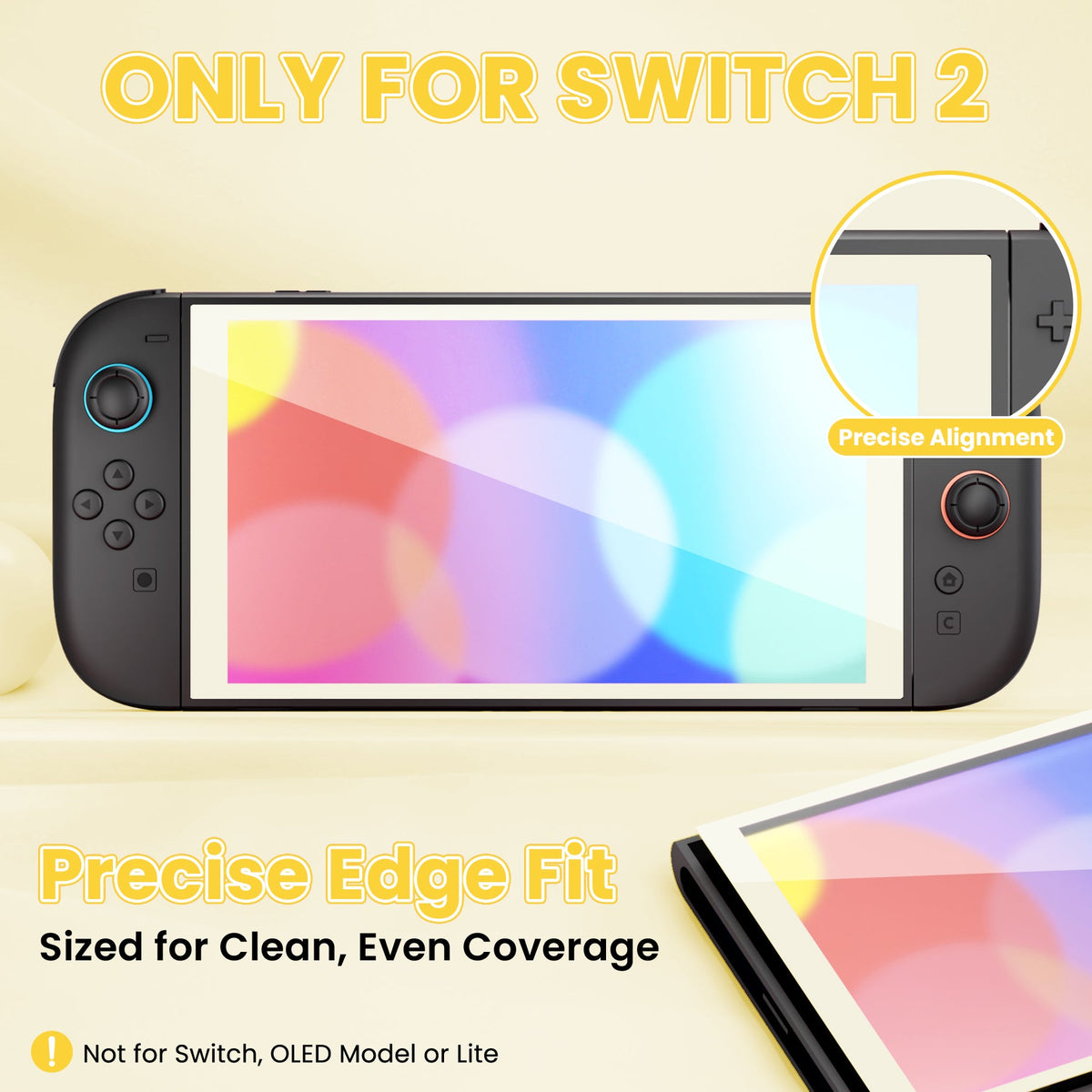 PlayVital 2-Pack Tempered Glass Screen Protector with Easy Alignment Frame for Nintendo Switch 2 - Antique Yellow PlayVital
