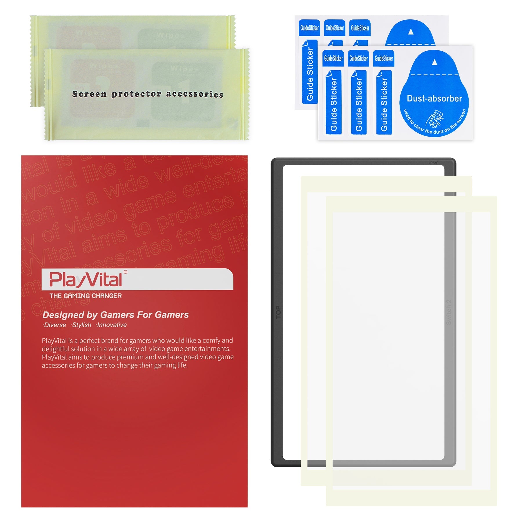 PlayVital 2-Pack Tempered Glass Screen Protector with Easy Alignment Frame for Nintendo Switch 2 - Antique Yellow PlayVital