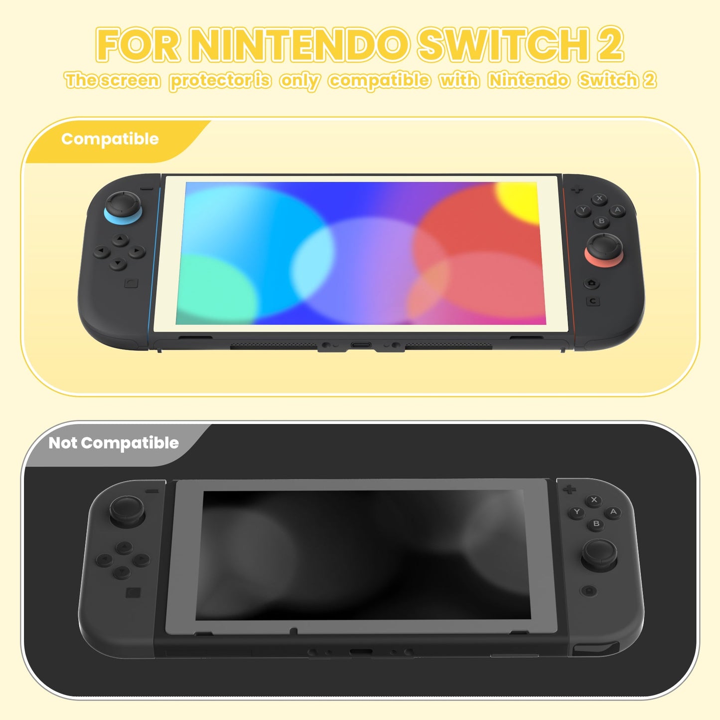 PlayVital 2-Pack Tempered Glass Screen Protector with Easy Alignment Frame for Nintendo Switch 2 - Antique Yellow PlayVital