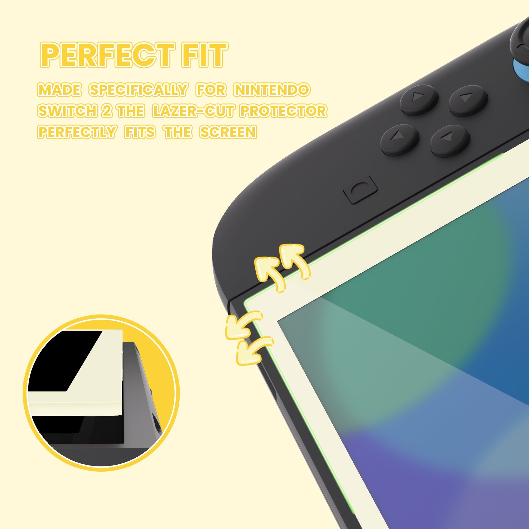 PlayVital 2-Pack Tempered Glass Screen Protector with Easy Alignment Frame for Nintendo Switch 2 - Antique Yellow PlayVital