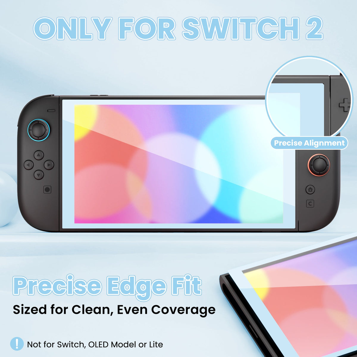 PlayVital 2-Pack Tempered Glass Screen Protector with Easy Alignment Frame for Nintendo Switch 2 - Heaven Blue PlayVital