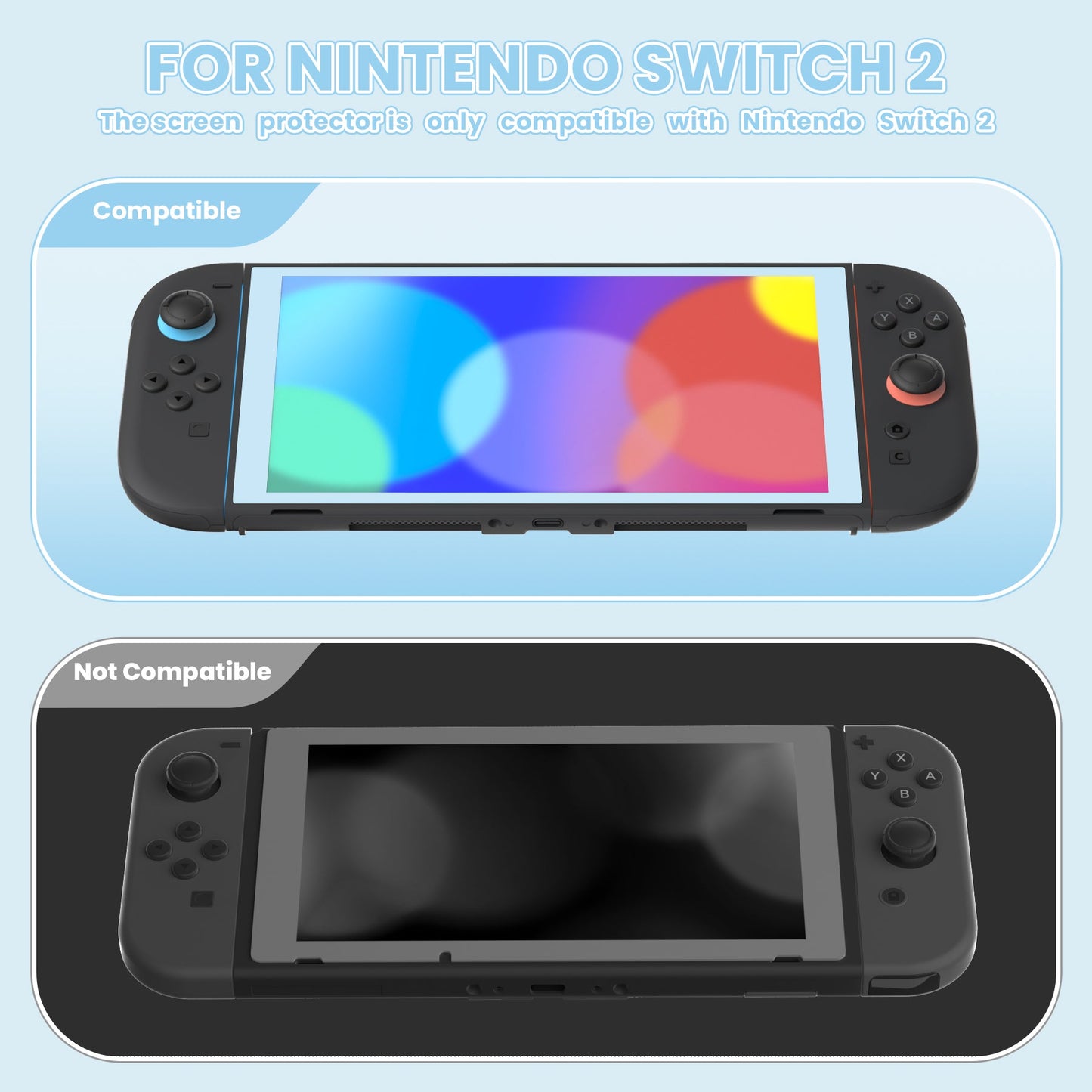 PlayVital 2-Pack Tempered Glass Screen Protector with Easy Alignment Frame for Nintendo Switch 2 - Heaven Blue PlayVital