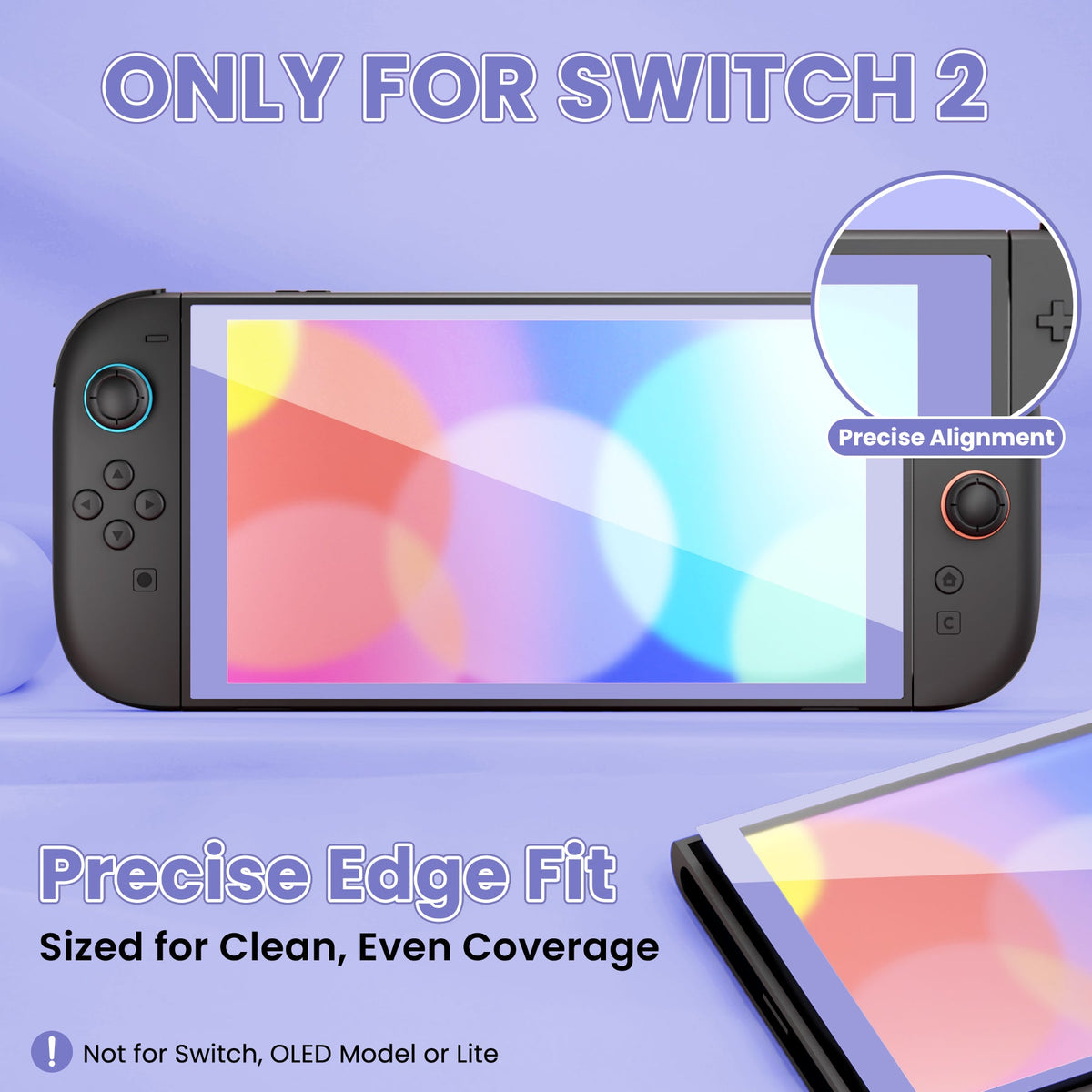 PlayVital 2-Pack Tempered Glass Screen Protector with Easy Alignment Frame for Nintendo Switch 2 - Light Violet PlayVital