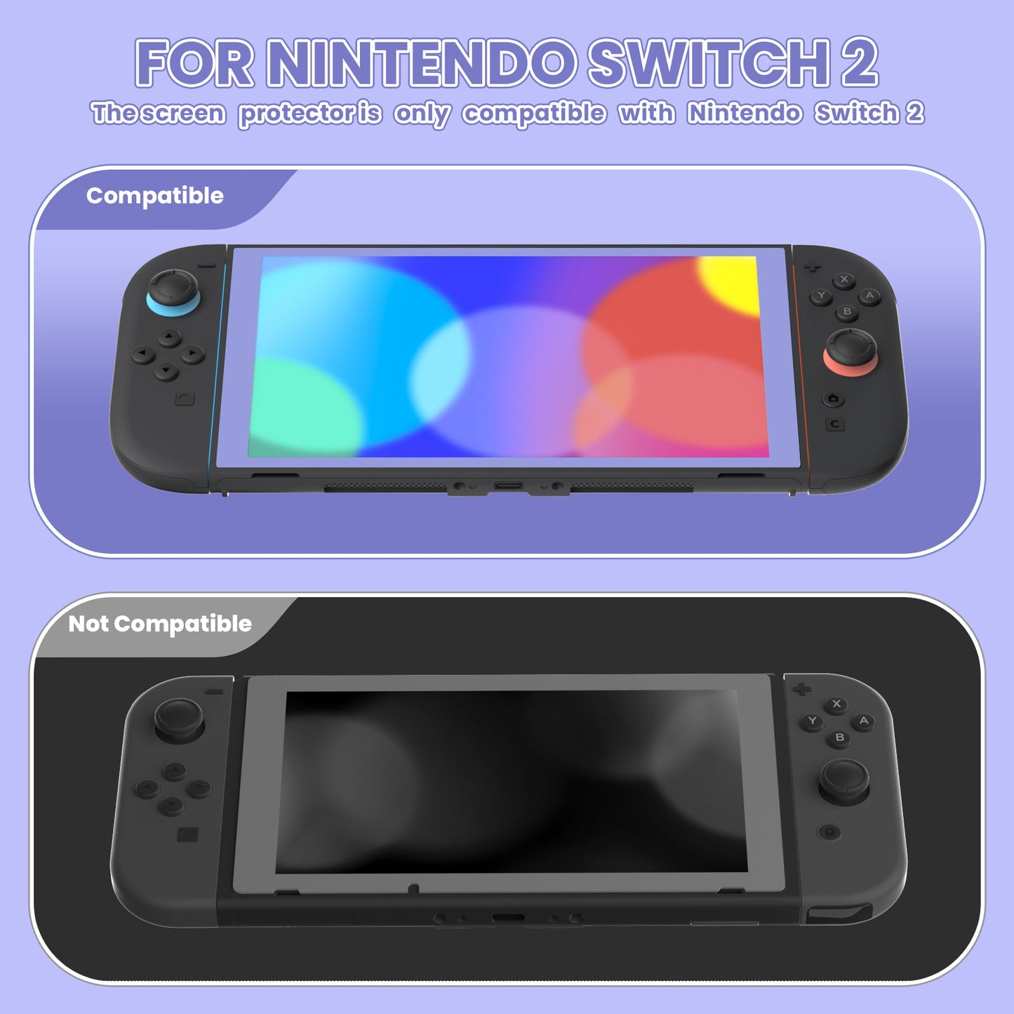 PlayVital 2-Pack Tempered Glass Screen Protector with Easy Alignment Frame for Nintendo Switch 2 - Light Violet PlayVital