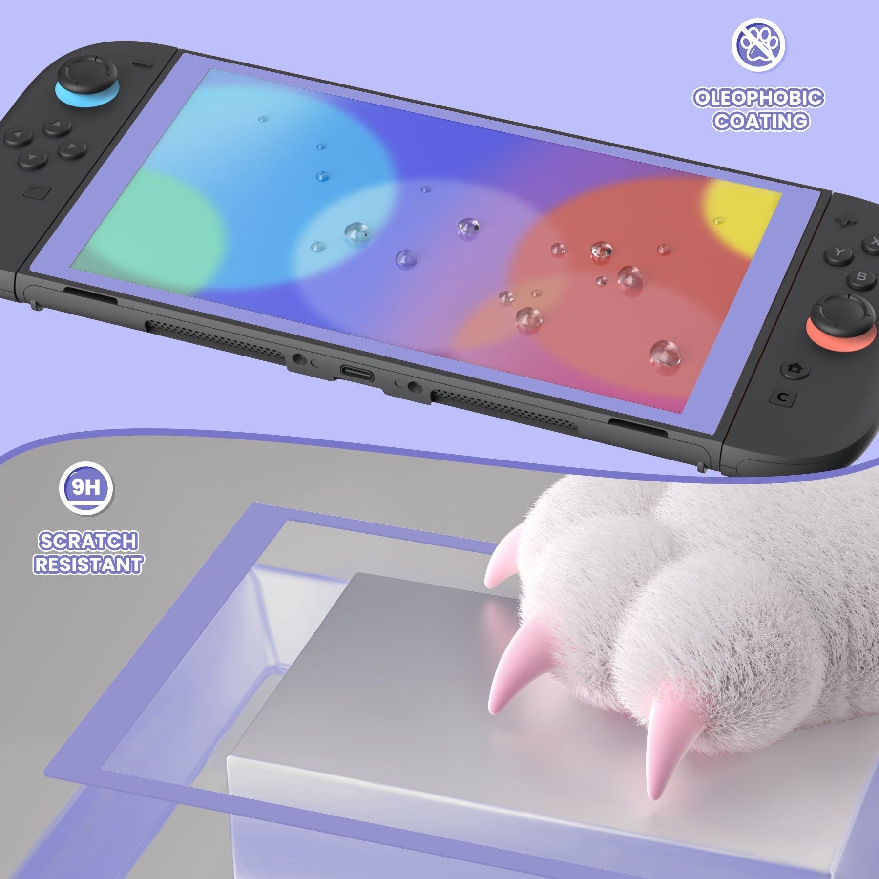 PlayVital 2-Pack Tempered Glass Screen Protector with Easy Alignment Frame for Nintendo Switch 2 - Light Violet PlayVital
