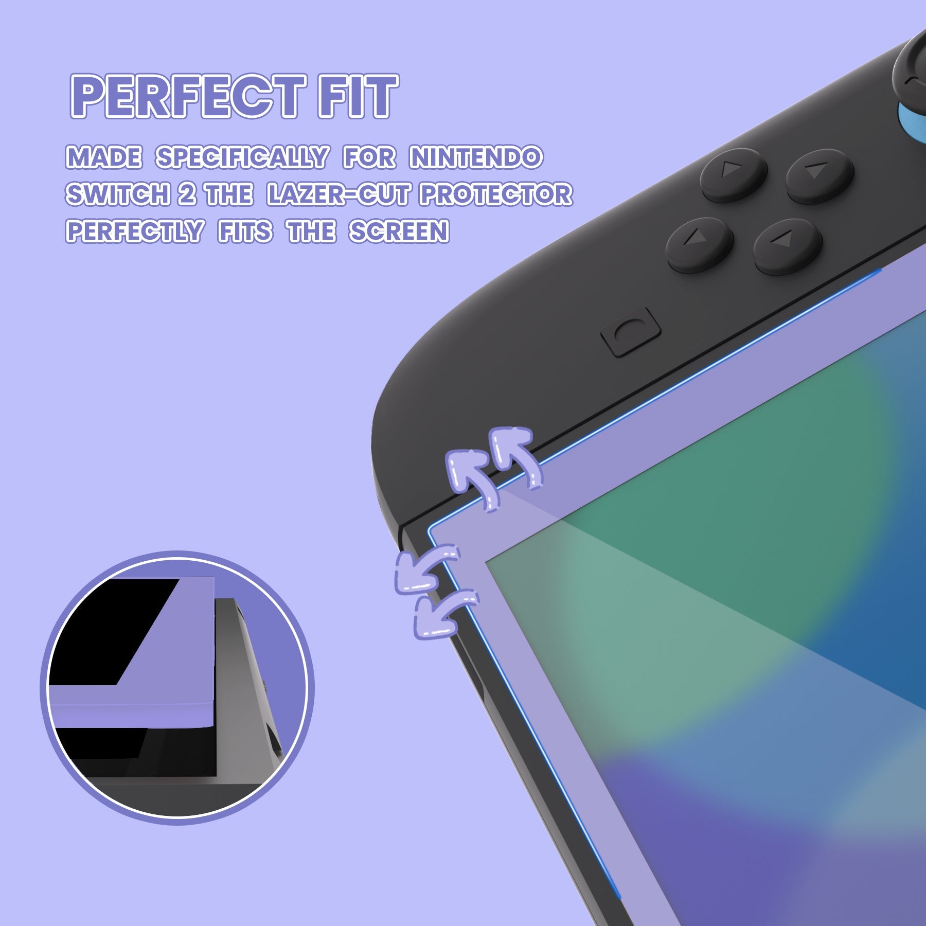 PlayVital 2-Pack Tempered Glass Screen Protector with Easy Alignment Frame for Nintendo Switch 2 - Light Violet PlayVital