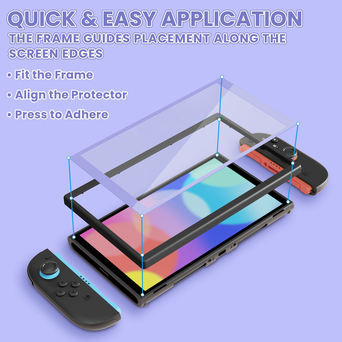 PlayVital 2-Pack Tempered Glass Screen Protector with Easy Alignment Frame for Nintendo Switch 2 - Light Violet PlayVital