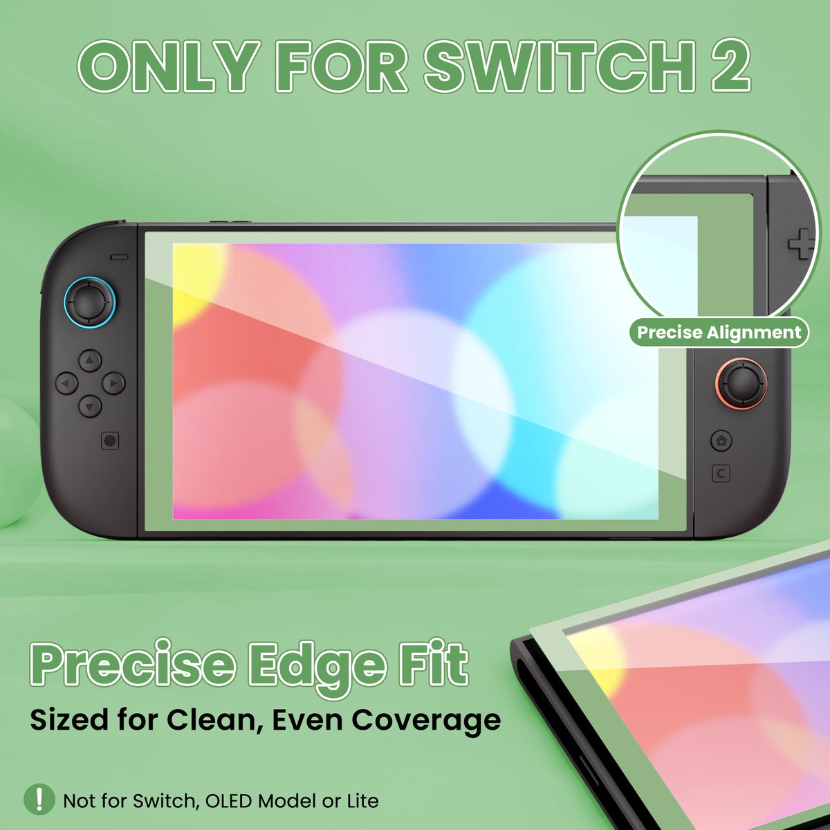 PlayVital 2-Pack Tempered Glass Screen Protector with Easy Alignment Frame for Nintendo Switch 2 - Matcha Green PlayVital