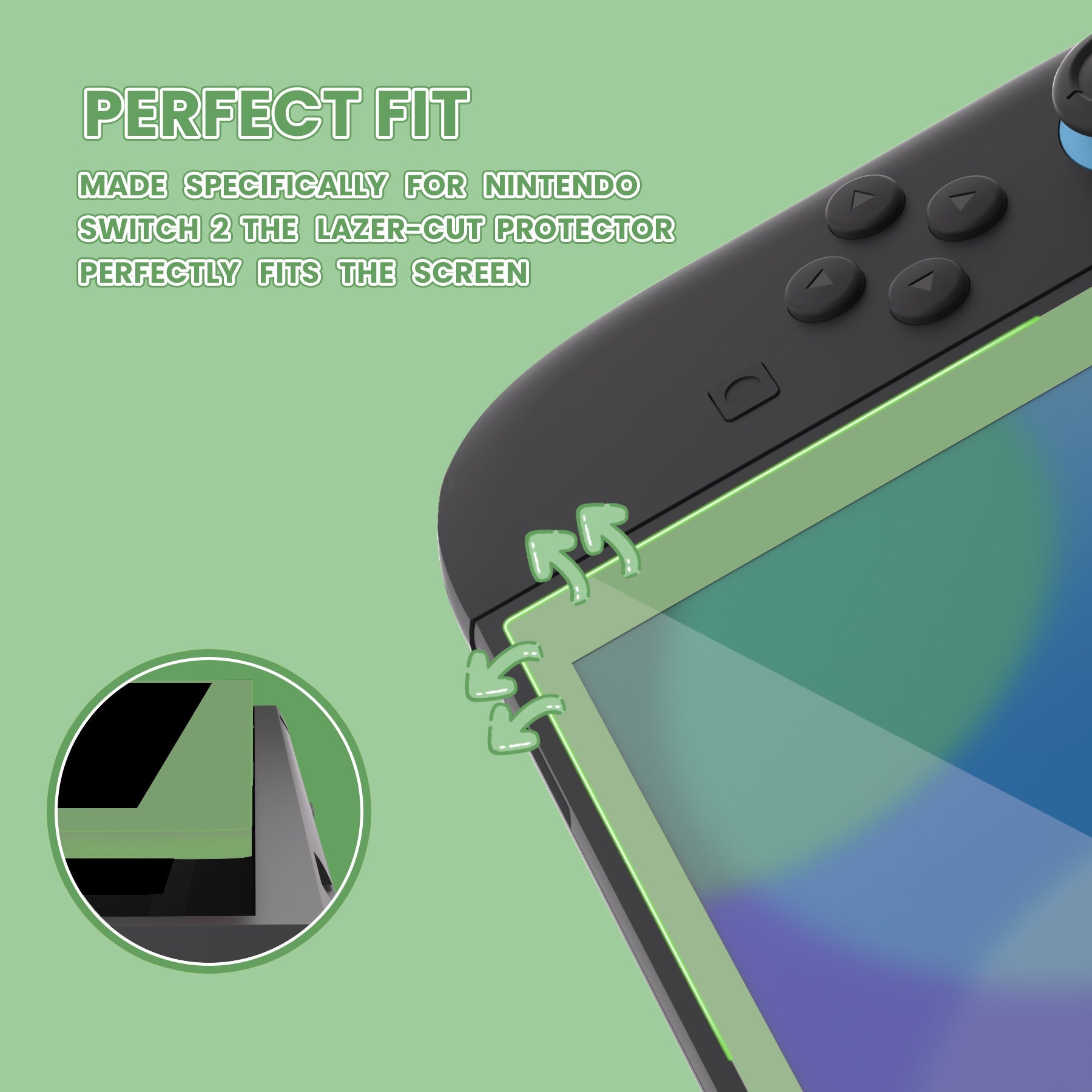PlayVital 2-Pack Tempered Glass Screen Protector with Easy Alignment Frame for Nintendo Switch 2 - Matcha Green PlayVital