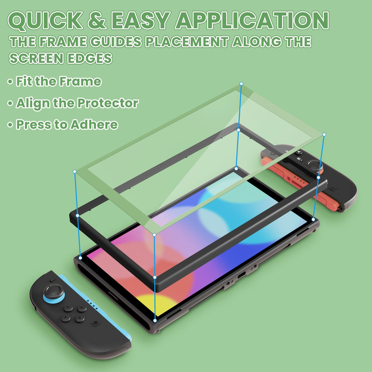PlayVital 2-Pack Tempered Glass Screen Protector with Easy Alignment Frame for Nintendo Switch 2 - Matcha Green PlayVital