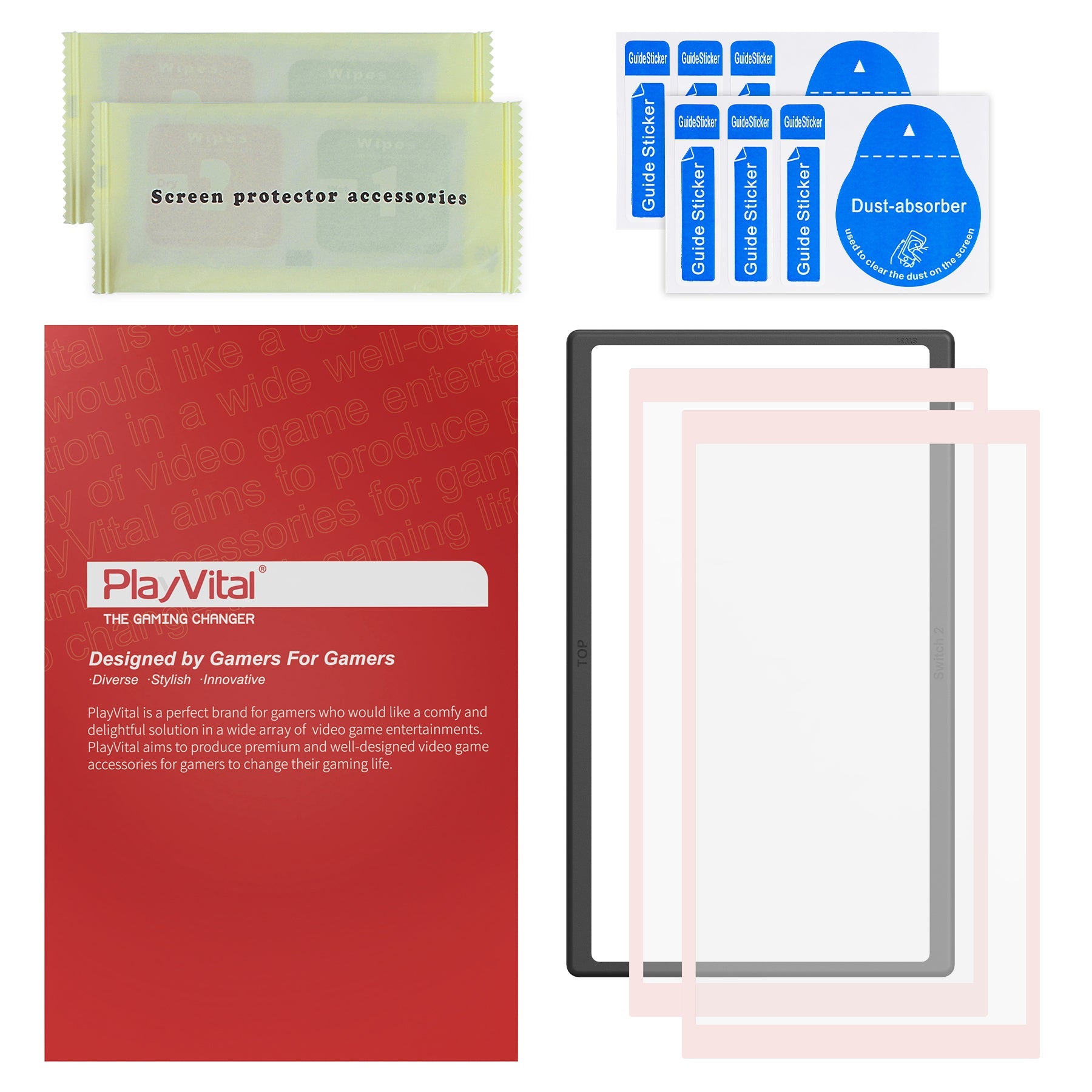 PlayVital 2-Pack Tempered Glass Screen Protector with Easy Alignment Frame for Nintendo Switch 2 - Pink PlayVital