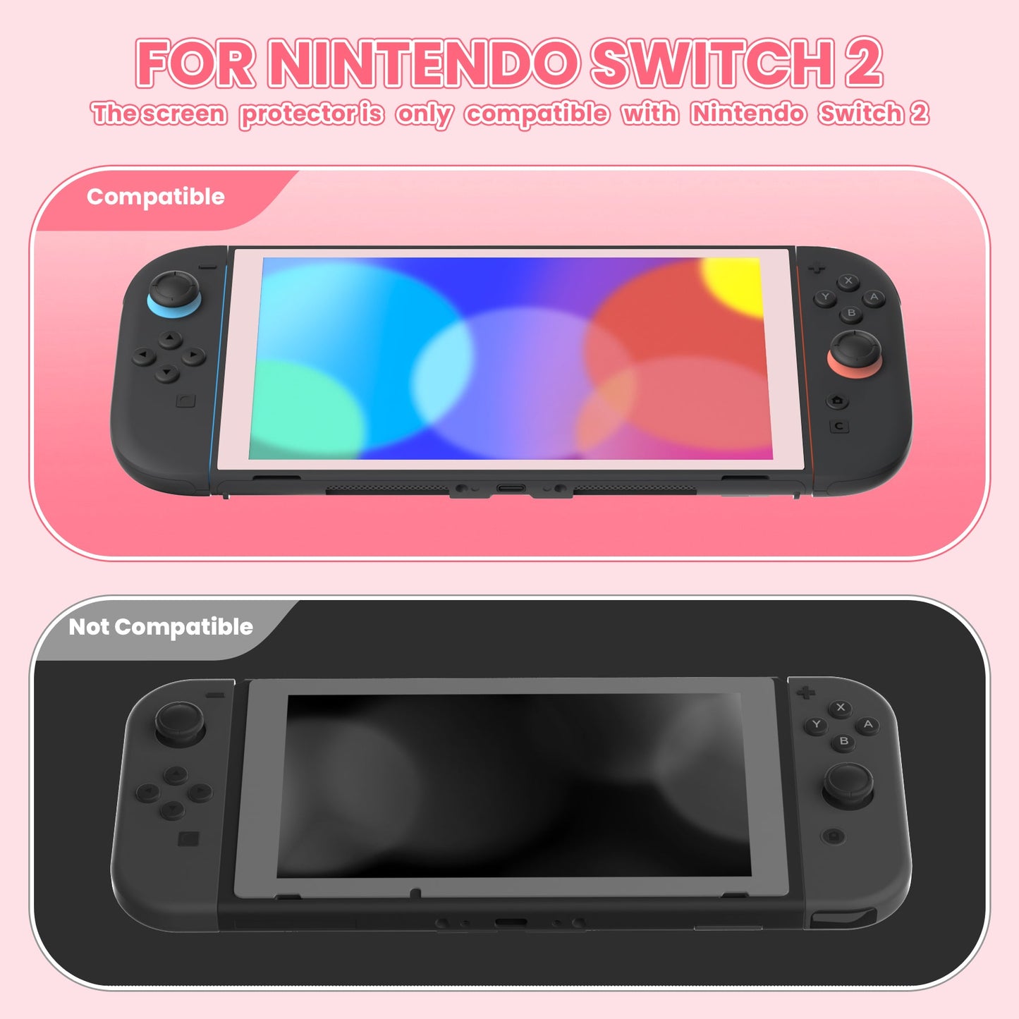 PlayVital 2-Pack Tempered Glass Screen Protector with Easy Alignment Frame for Nintendo Switch 2 - Pink PlayVital