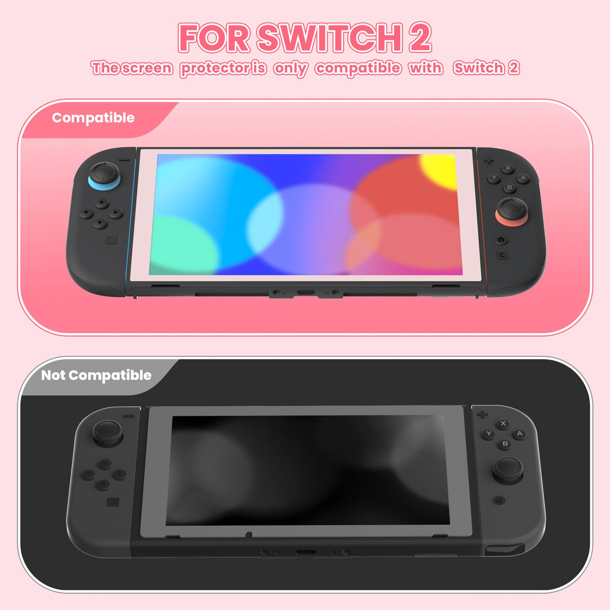 PlayVital 2-Pack Tempered Glass Screen Protector with Easy Alignment Frame for Nintendo Switch 2 - Pink PlayVital