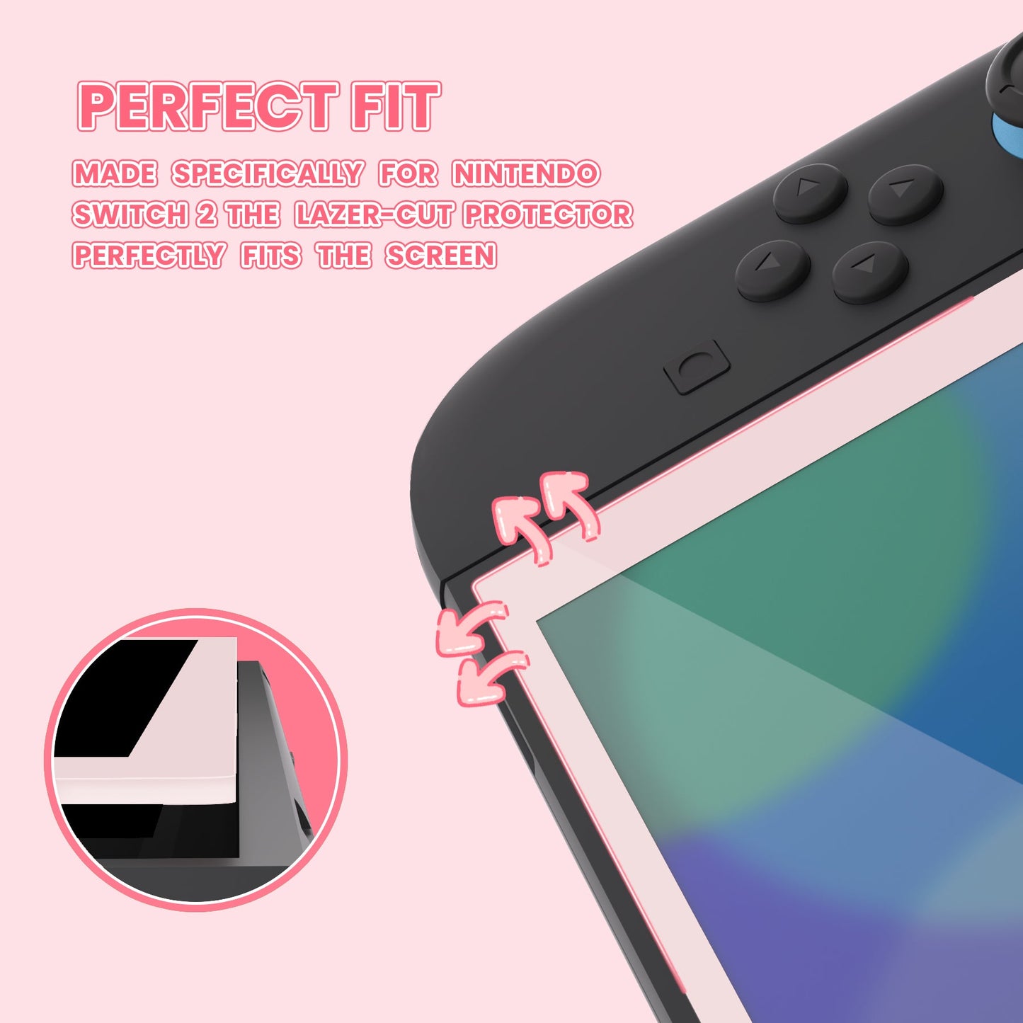 PlayVital 2-Pack Tempered Glass Screen Protector with Easy Alignment Frame for Nintendo Switch 2 - Pink PlayVital