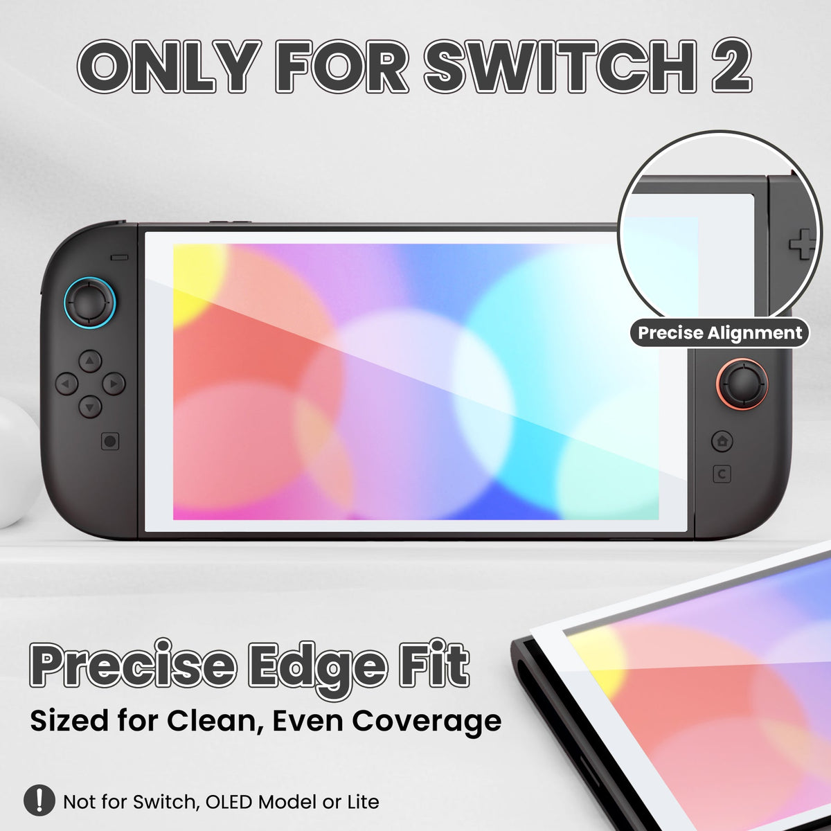 PlayVital 2-Pack Tempered Glass Screen Protector with Easy Alignment Frame for Nintendo Switch 2 - White PlayVital