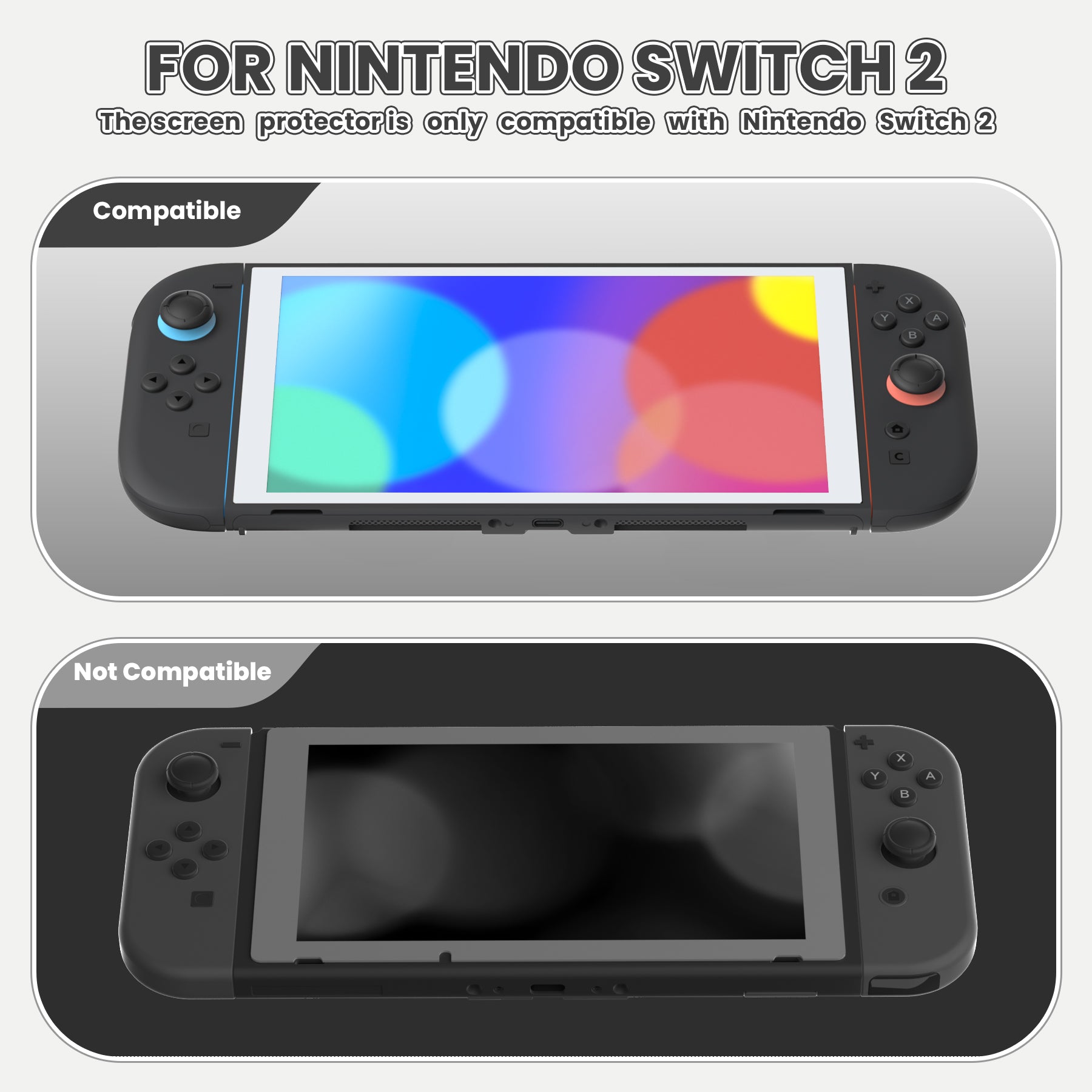 PlayVital 2-Pack Tempered Glass Screen Protector with Easy Alignment Frame for Nintendo Switch 2 - White PlayVital