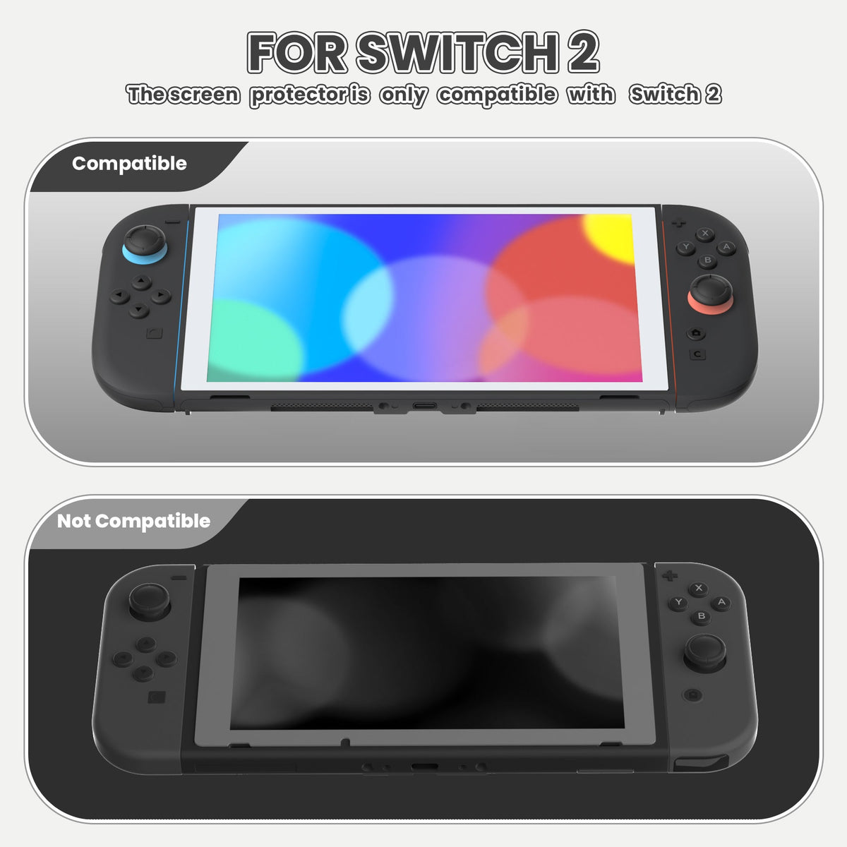 PlayVital 2-Pack Tempered Glass Screen Protector with Easy Alignment Frame for Nintendo Switch 2 - White PlayVital