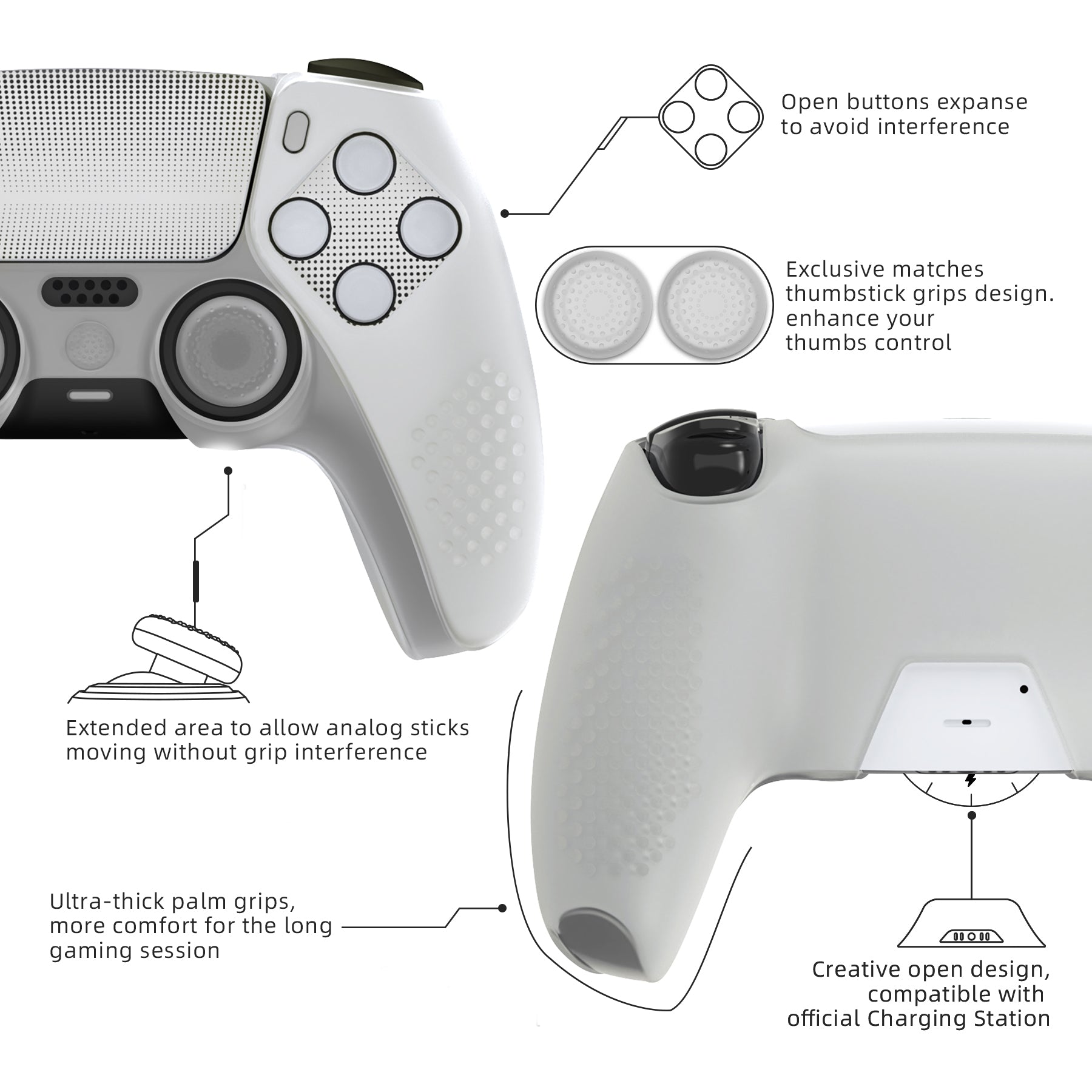 PlayVital 2 Set Upgraded 3D Studded Edition Anti-Slip Silicone Cover Skin with 6 Thumb Grips & 2 Stickers for PS5 Controller, Compatible with Charging Dock - Glow in Dark - Green PlayVital