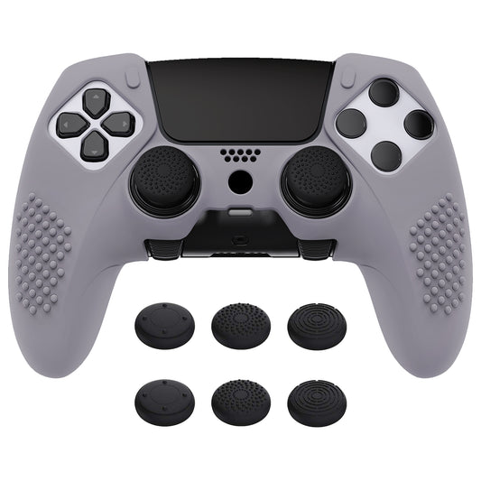 PlayVital 3D Studded Edition Anti-Slip Silicone Cover Case with Thumb Grip Caps for PS5 Edge Controller - Metallic Gray - ETPFP013 PlayVital