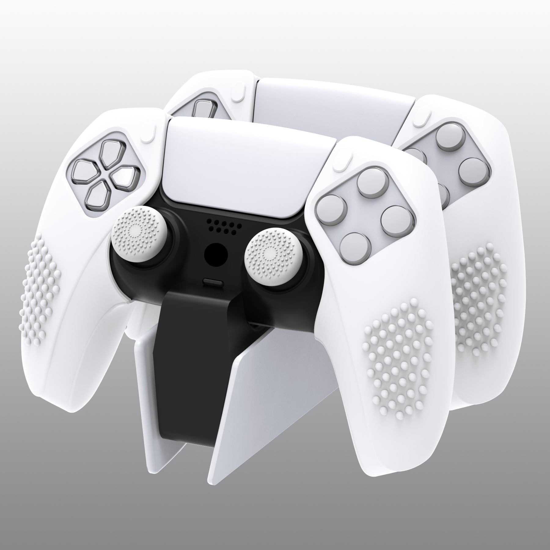 PlayVital 3D Studded Edition Anti-Slip Silicone Cover Skin with Thumb Grip Caps for PS5 Wireless Controller, Compatible with Charging Station - White - TDPF034 PlayVital