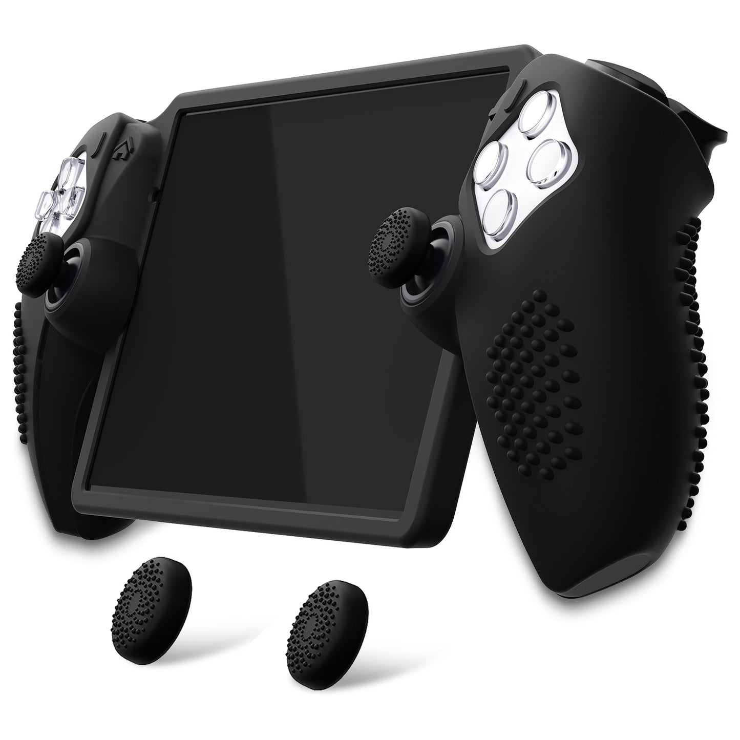 PlayVital 3D Studded Edition Anti-Slip Silicone Protective Case with Thumb Grips for PS Portal Remote Player - Black PlayVital