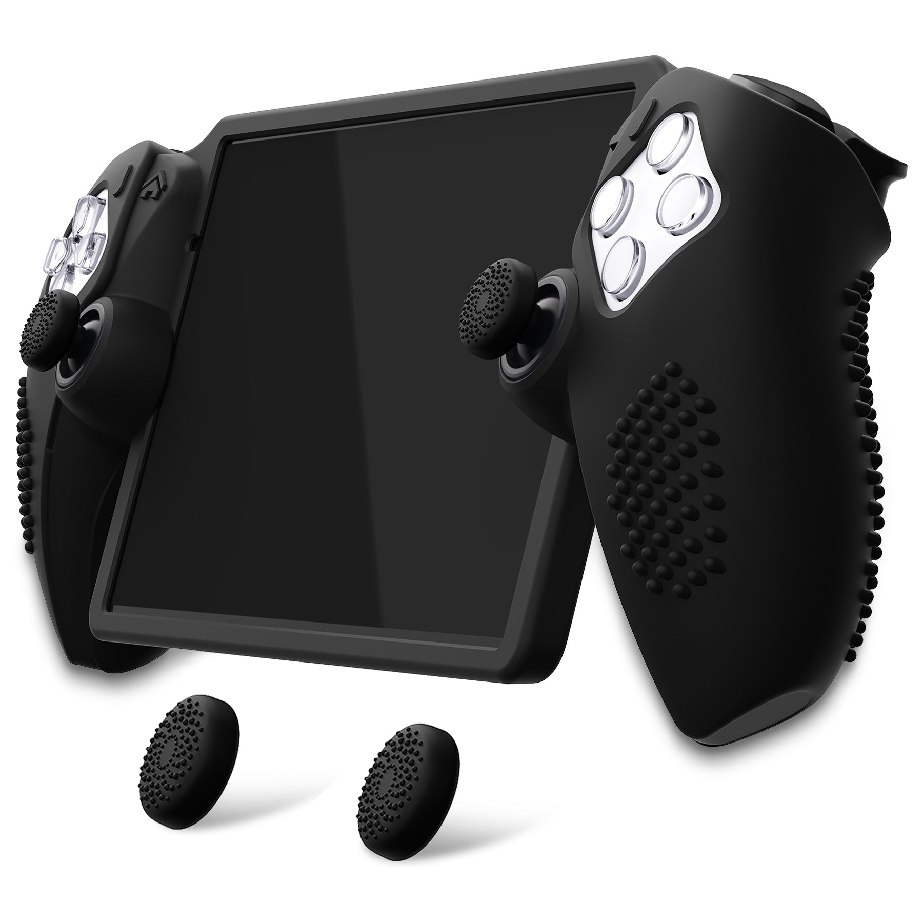 PlayVital 3D Studded Edition Anti-Slip Silicone Protective Case with Thumb Grips for PS Portal Remote Player - Black PlayVital