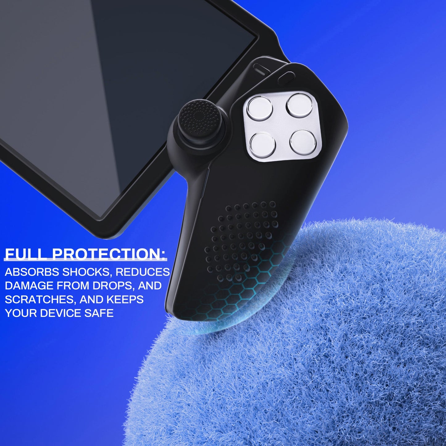 PlayVital 3D Studded Edition Anti-Slip Silicone Protective Case with Thumb Grips for PS Portal Remote Player - Black PlayVital