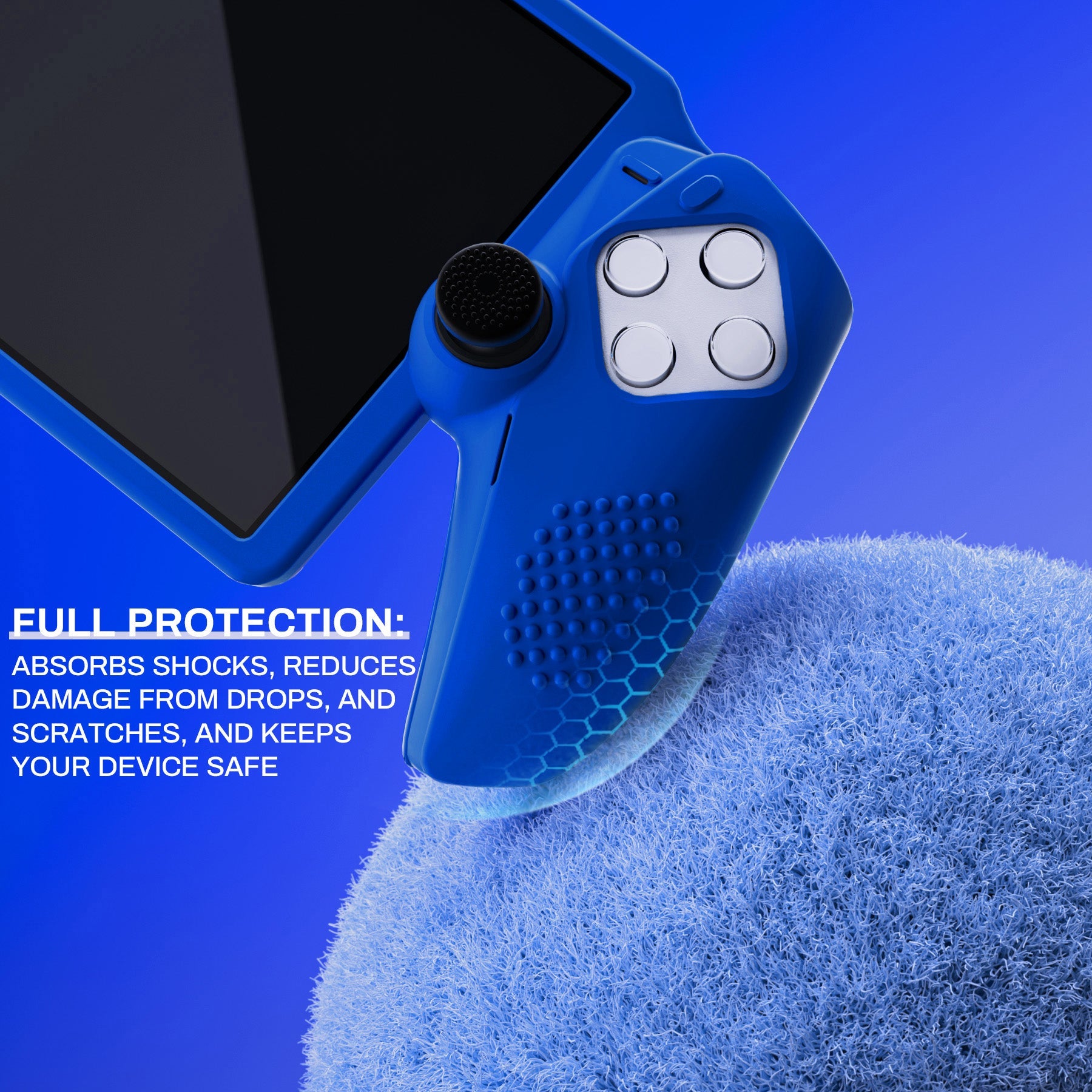 PlayVital 3D Studded Edition Anti-Slip Silicone Protective Case with Thumb Grips for PS Portal Remote Player - Blue PlayVital