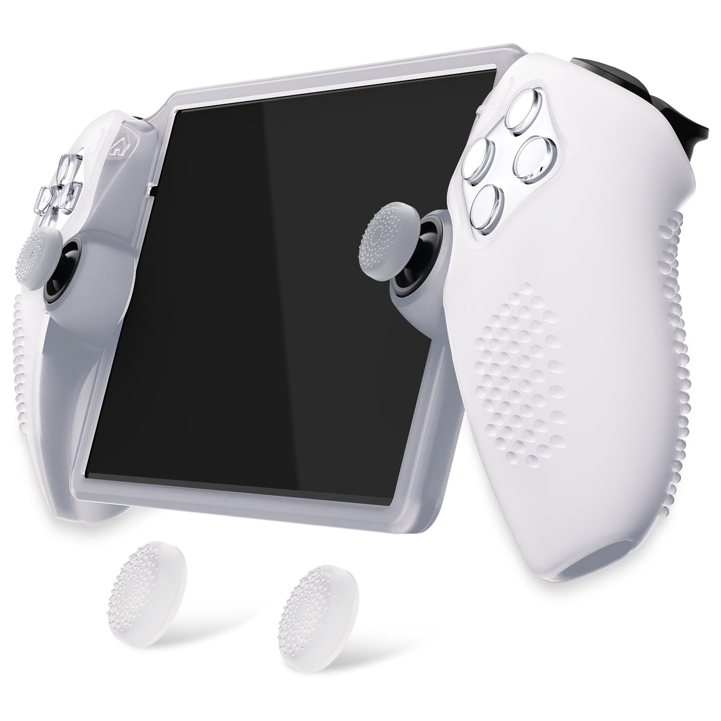 PlayVital 3D Studded Edition Anti-Slip Silicone Protective Case with Thumb Grips for PS Portal Remote Player - Clear White PlayVital