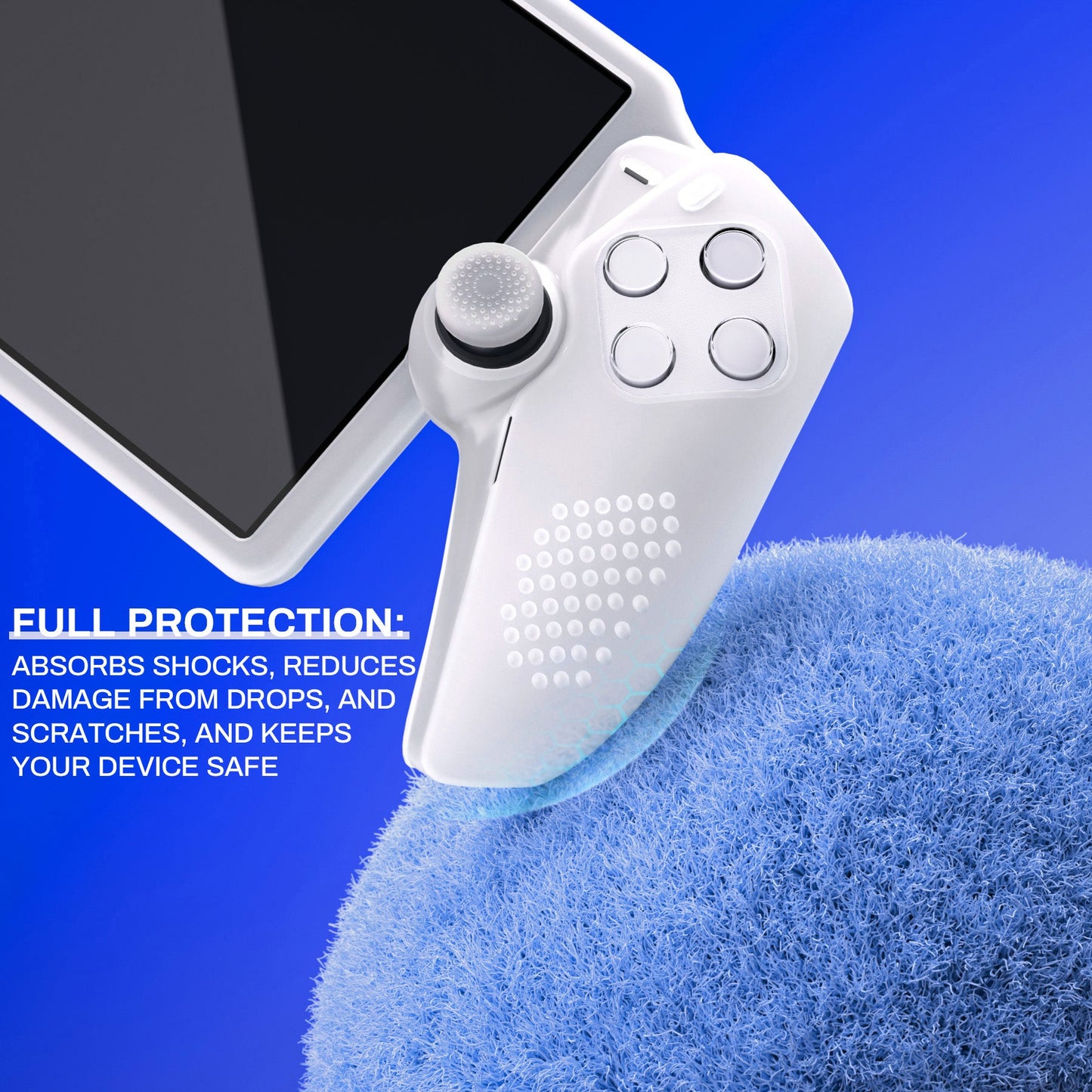 PlayVital 3D Studded Edition Anti-Slip Silicone Protective Case with Thumb Grips for PS Portal Remote Player - Clear White PlayVital