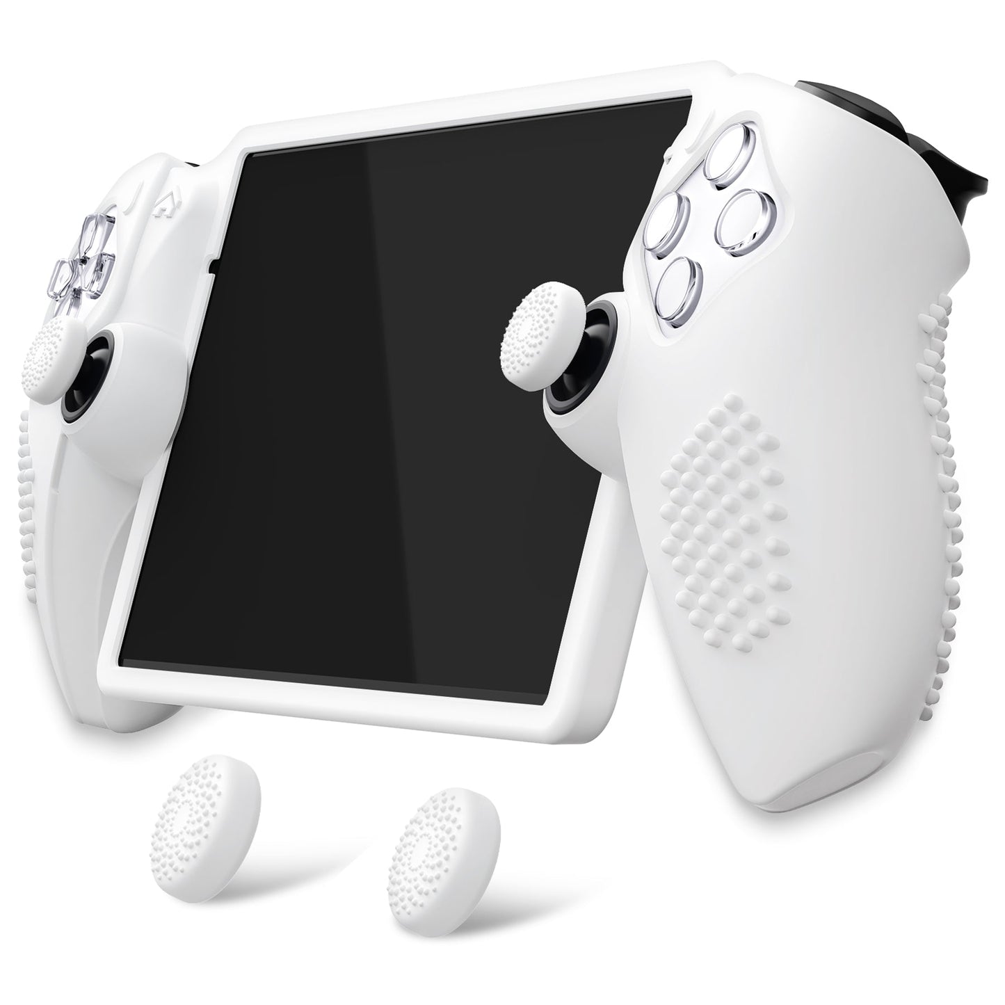 PlayVital 3D Studded Edition Anti-Slip Silicone Protective Case with Thumb Grips for PS Portal Remote Player - White PlayVital