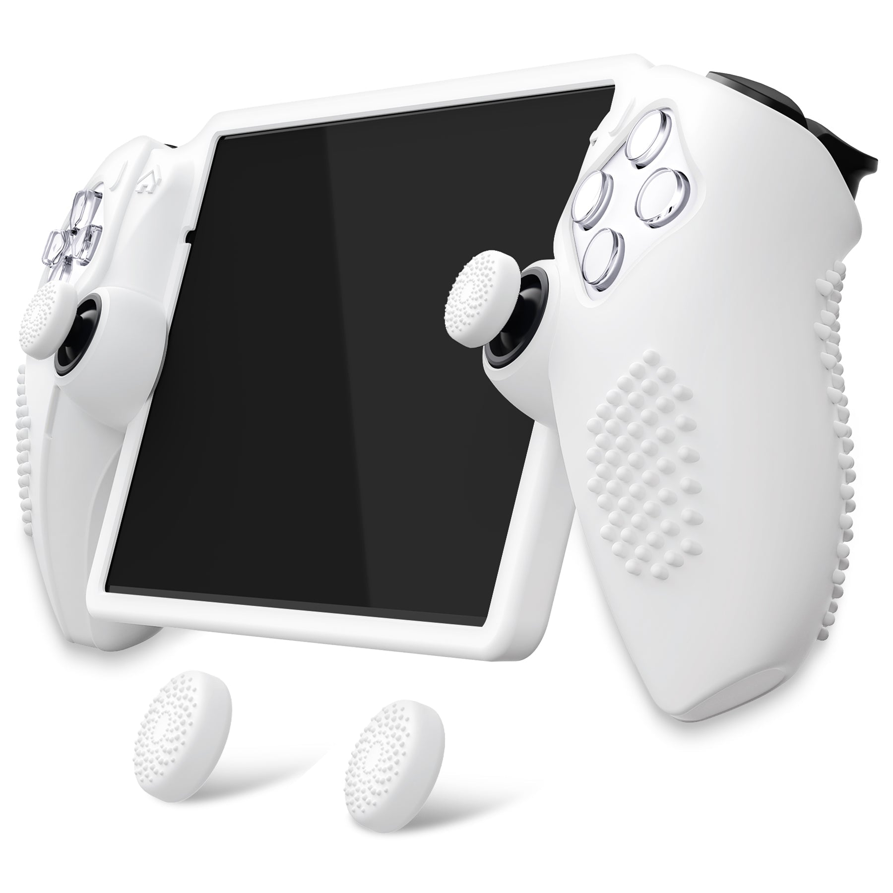 PlayVital 3D Studded Edition Anti-Slip Silicone Protective Case with Thumb Grips for PS Portal Remote Player - White PlayVital