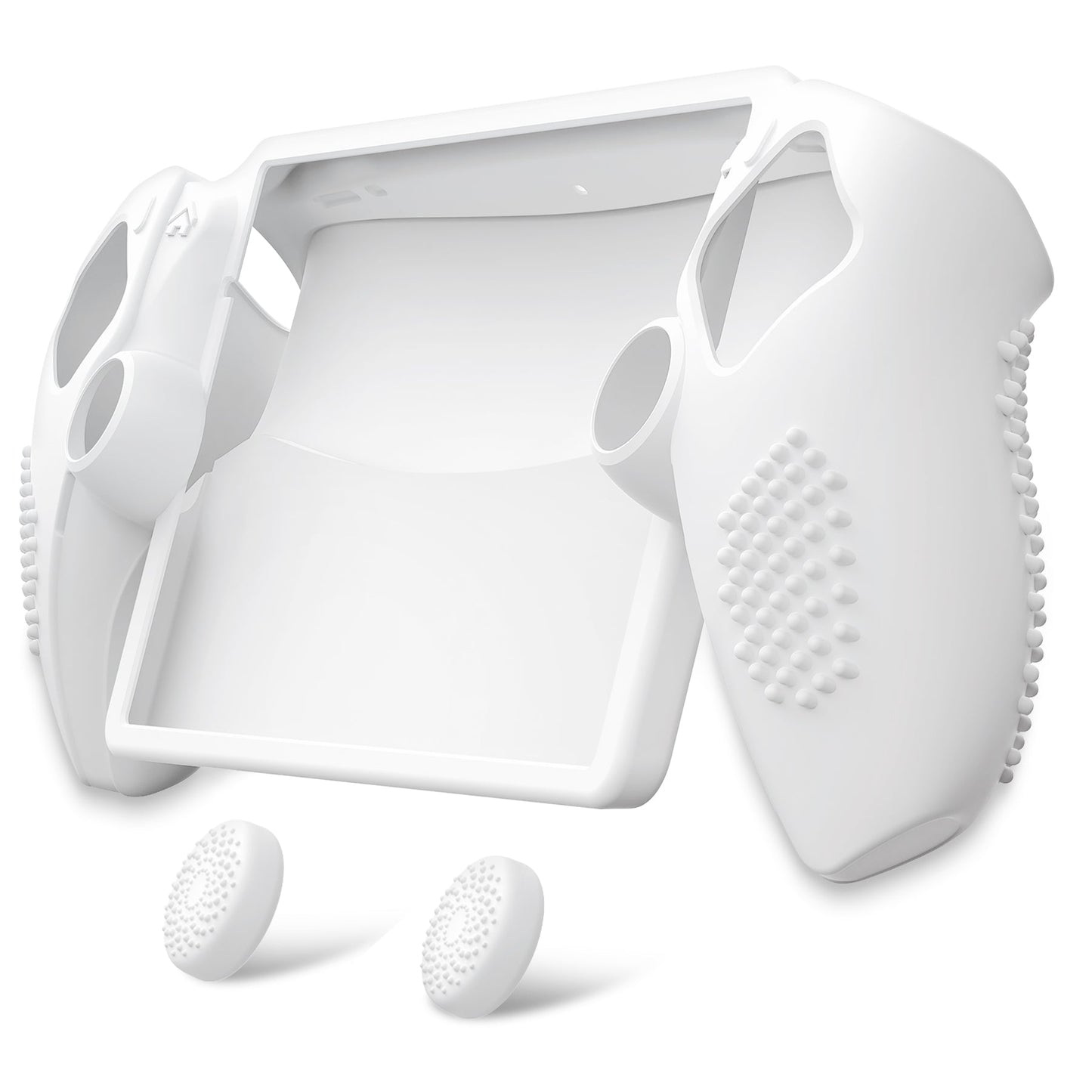 PlayVital 3D Studded Edition Anti-Slip Silicone Protective Case with Thumb Grips for PS Portal Remote Player - White PlayVital