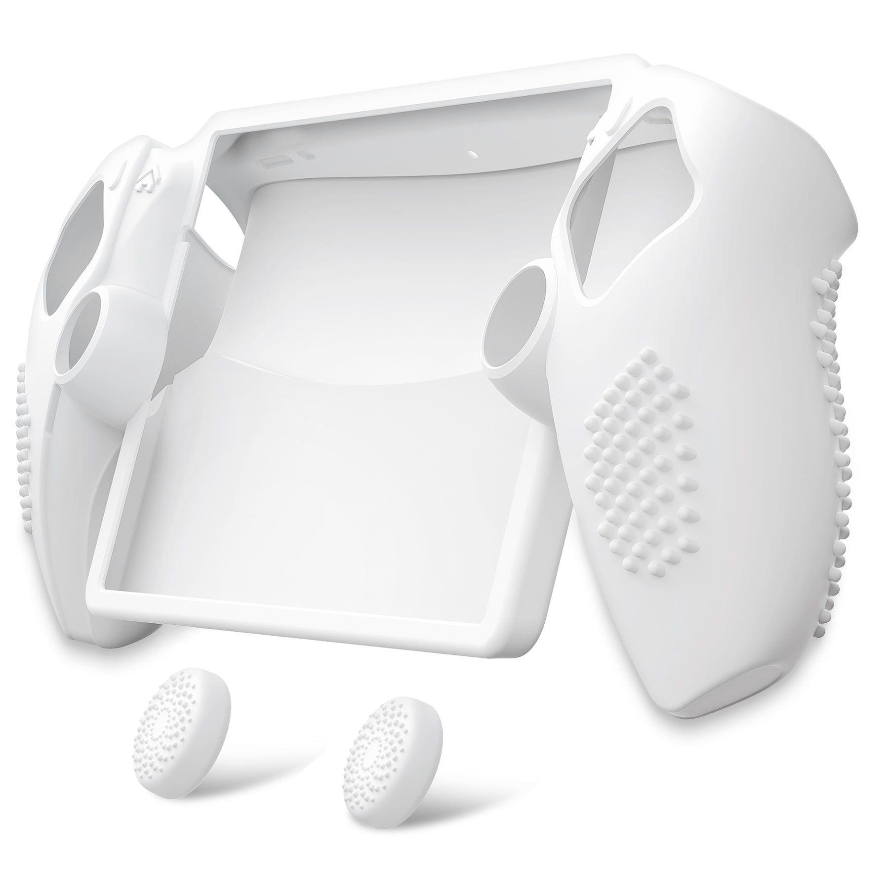 PlayVital 3D Studded Edition Anti-Slip Silicone Protective Case with Thumb Grips for PS Portal Remote Player - White PlayVital