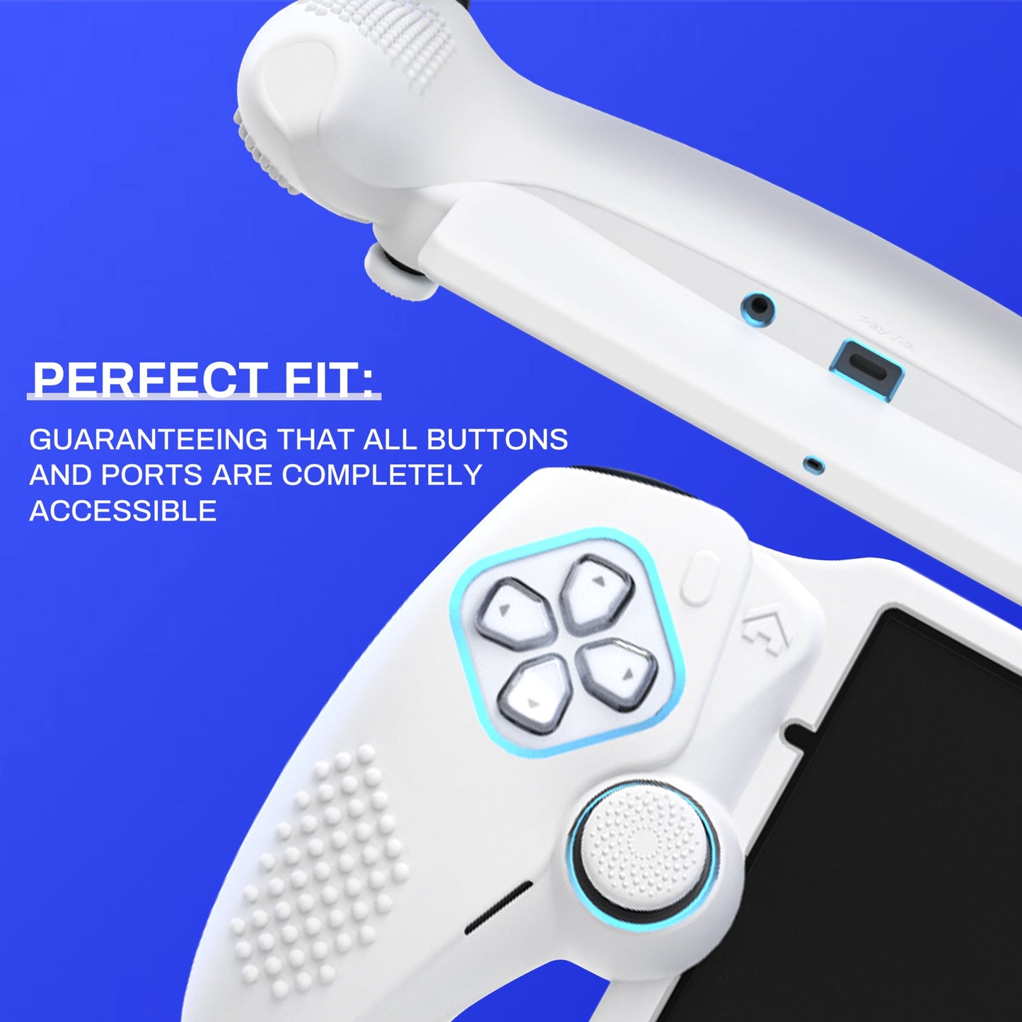 PlayVital 3D Studded Edition Anti-Slip Silicone Protective Case with Thumb Grips for PS Portal Remote Player - White PlayVital