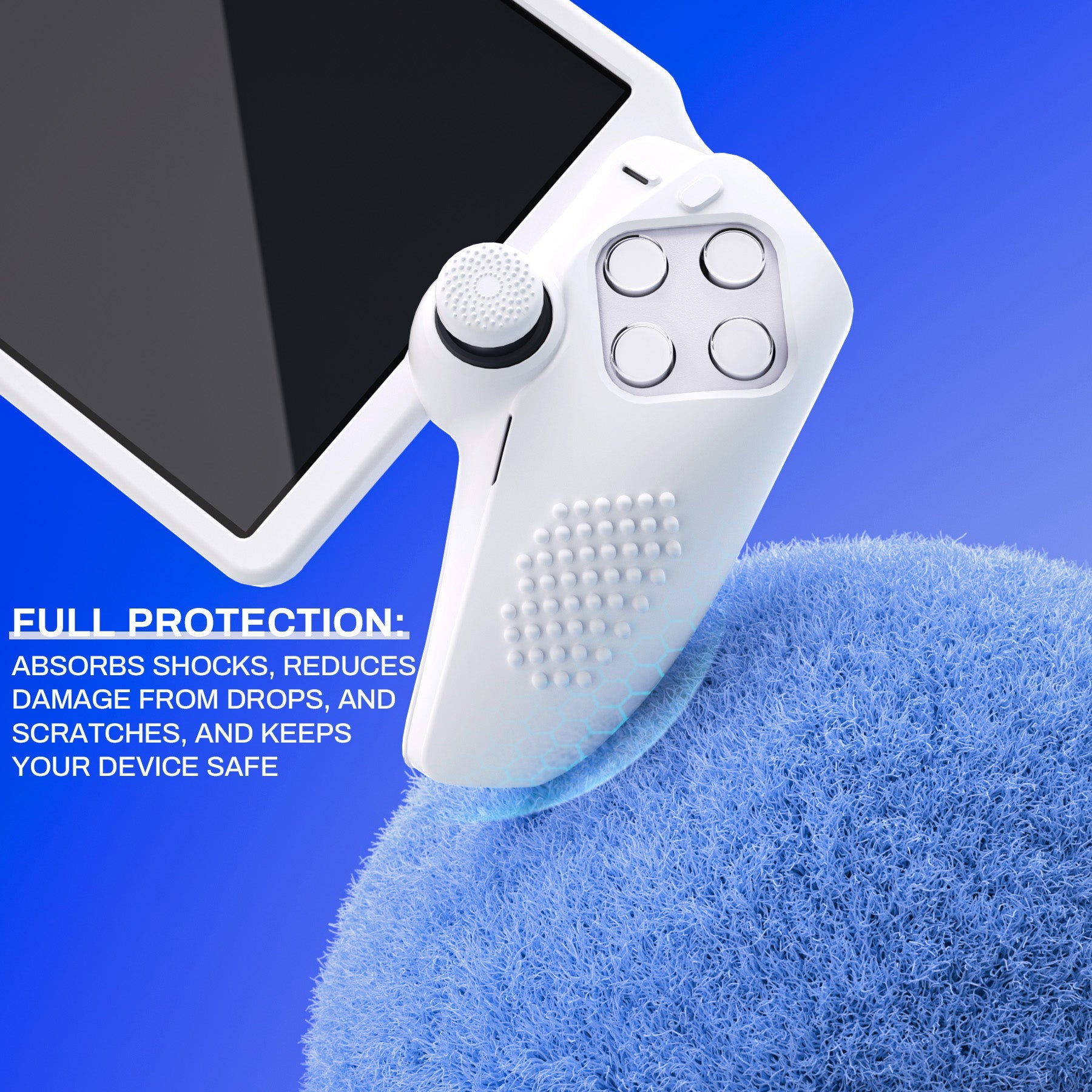 PlayVital 3D Studded Edition Anti-Slip Silicone Protective Case with Thumb Grips for PS Portal Remote Player - White PlayVital
