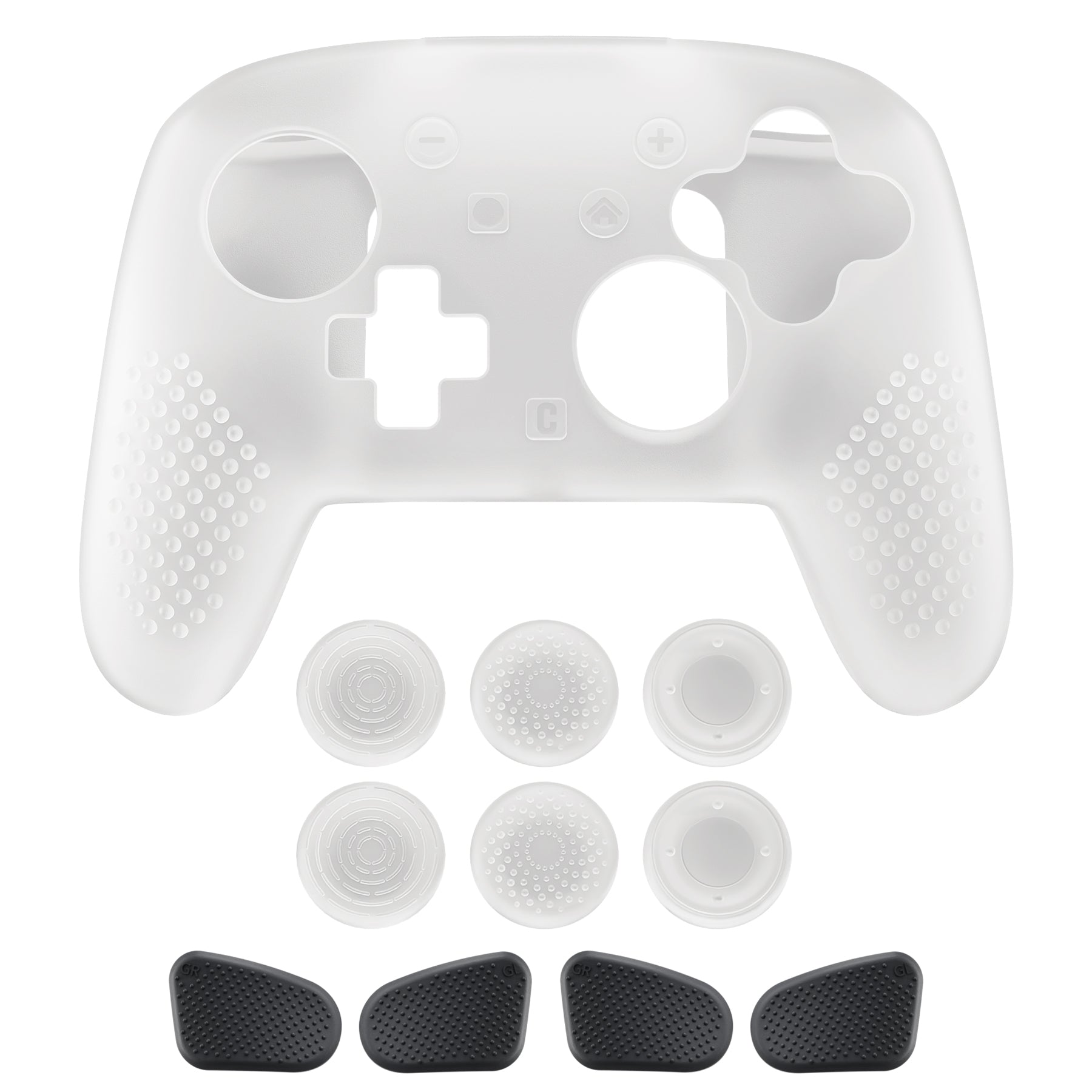 PlayVital 3D Studded Edition Silicone Cover Skin for Nintendo Switch 2 Pro Controller, Anti-Slip Grip Protector Case for Switch 2 Pro with Back Button Cap, Thumb Grips - Clear White PlayVital