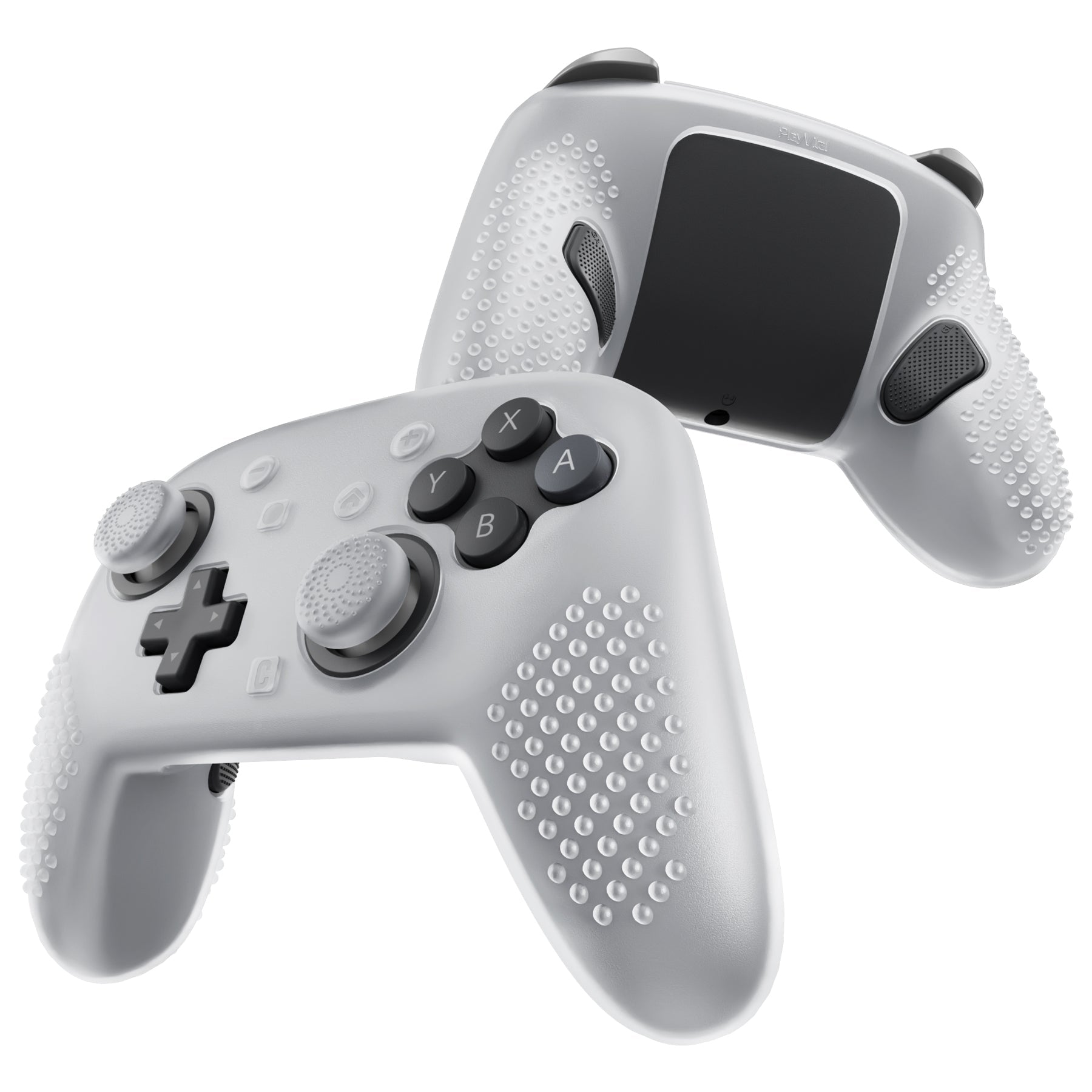 PlayVital 3D Studded Edition Silicone Cover Skin for Nintendo Switch 2 Pro Controller, Anti-Slip Grip Protector Case for Switch 2 Pro with Back Button Cap, Thumb Grips - Clear White PlayVital
