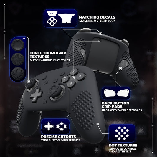 PlayVital 3D Studded Edition Silicone Cover Skin for Nintendo Switch 2 Pro Controller, Anti-Slip Grip Protector Case for Switch 2 Pro with Back Button Cap, Thumb Grips & Sticker - Black PlayVital