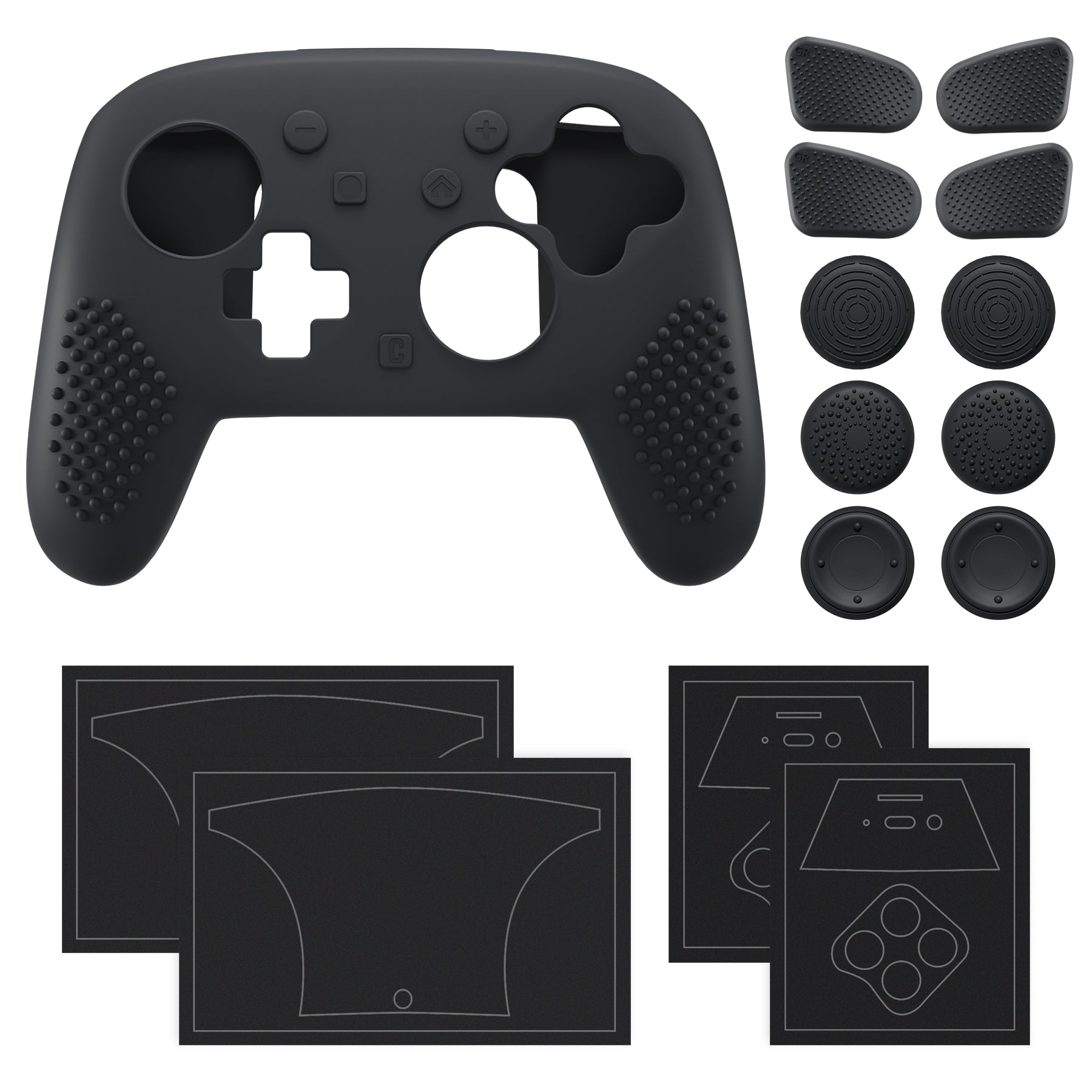 PlayVital 3D Studded Edition Silicone Cover Skin for Nintendo Switch 2 Pro Controller, Anti-Slip Grip Protector Case for Switch 2 Pro with Back Button Cap, Thumb Grips & Sticker - Black PlayVital
