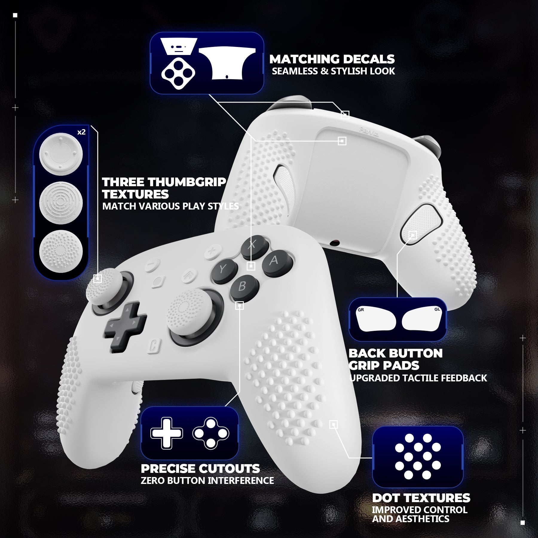 PlayVital 3D Studded Edition Silicone Cover Skin for Nintendo Switch 2 Pro Controller, Anti-Slip Grip Protector Case for Switch 2 Pro with Back Button Cap, Thumb Grips & Sticker - White PlayVital