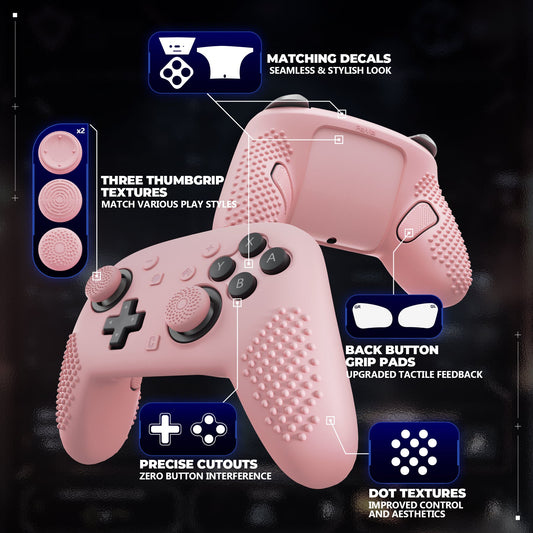 PlayVital 3D Studded Edition Silicone Cover Skin for Nintendo Switch 2 Pro Controller, Anti-Slip Grip Protector Case for Switch 2 Pro with Back Button Cap, Thumb Grips & Sticker - Cherry Blossoms Pink PlayVital