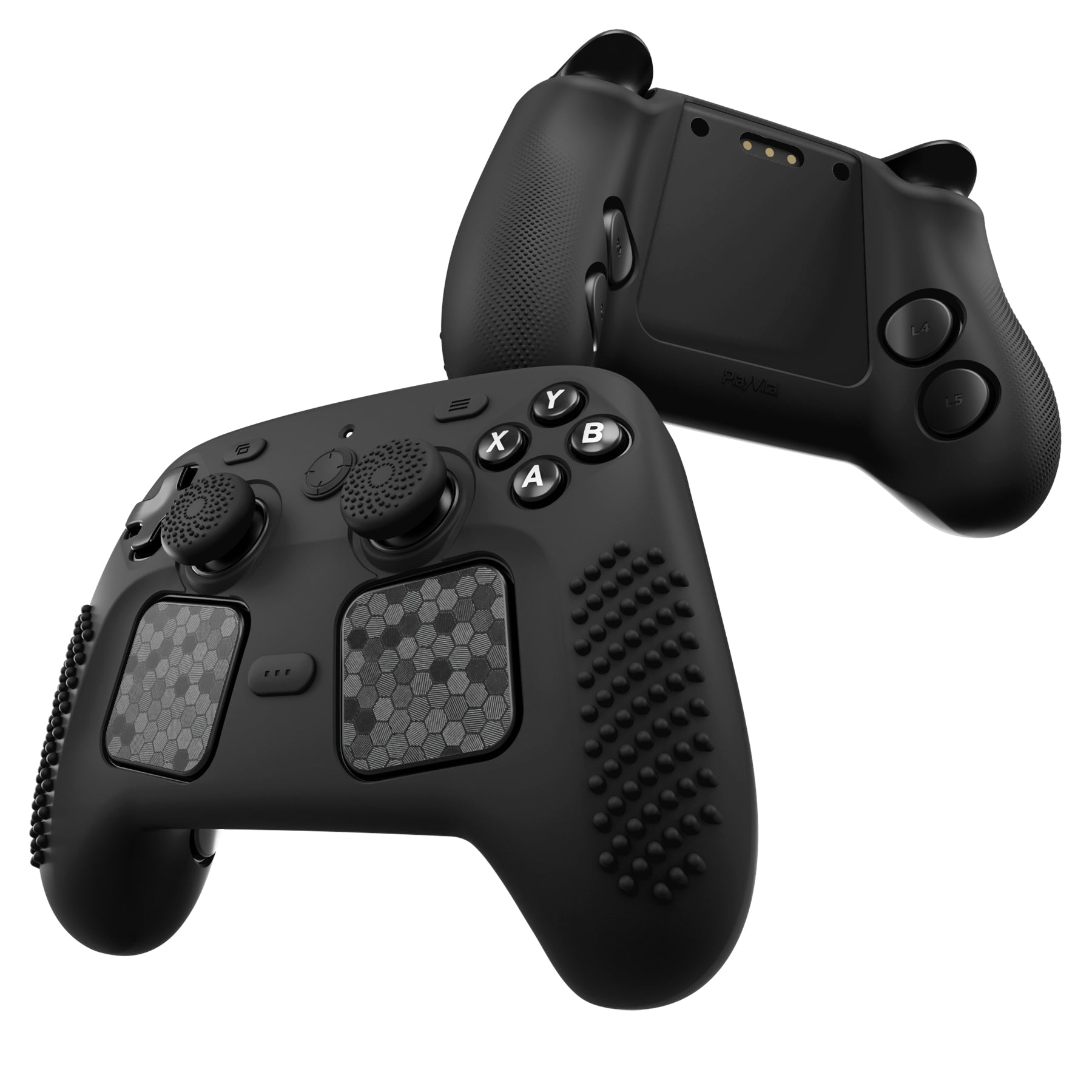 PlayVital 3D Studded Silicone Case with 4 Thumb Grips & Stickers for Steam Controller 2 (2026) - Black PlayVital